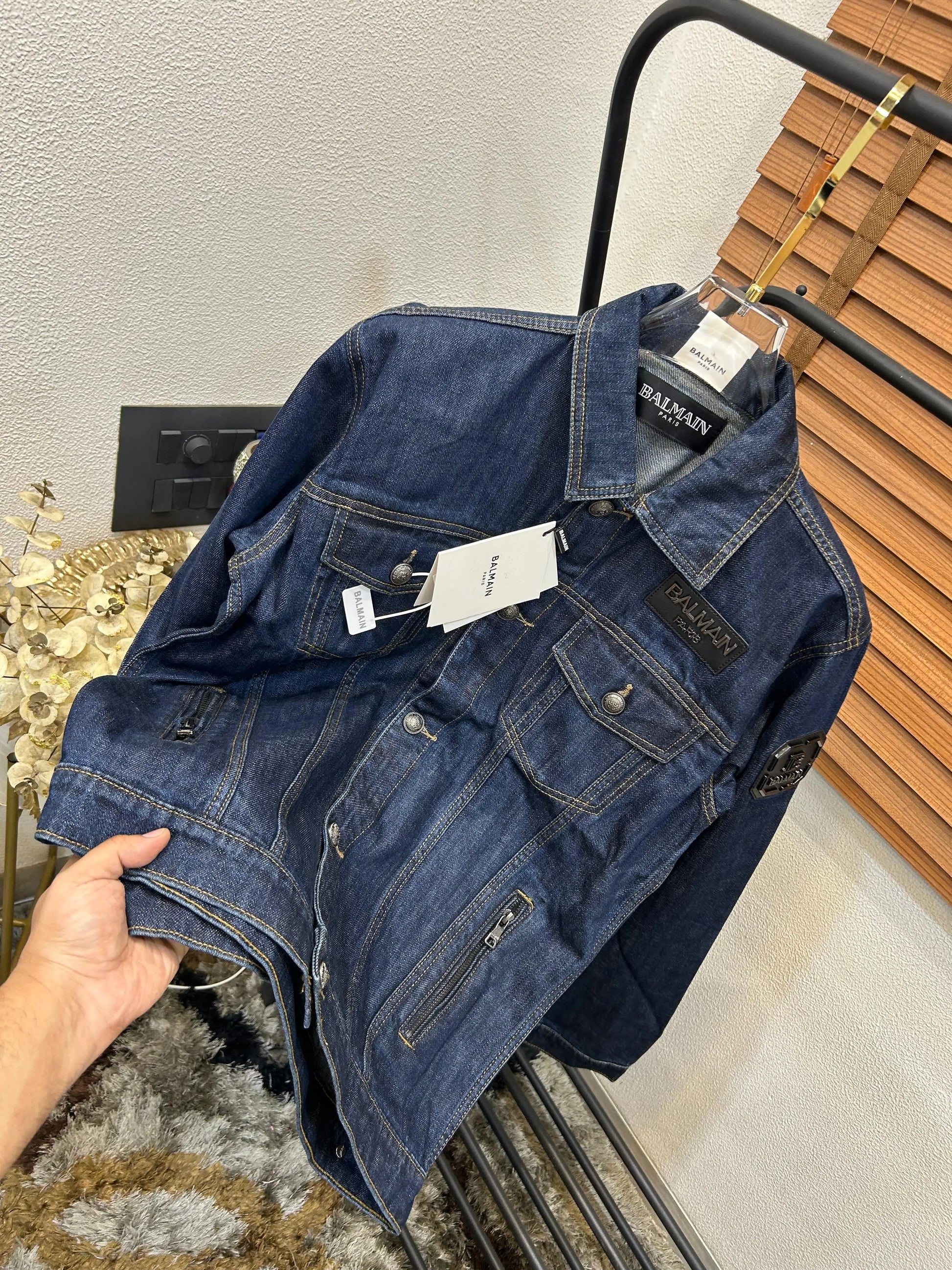 Balmai_n Turkey Imported Very Premium Highly Detailed Denim Dark Blue Black Logo Patched Jacket (DN 560)