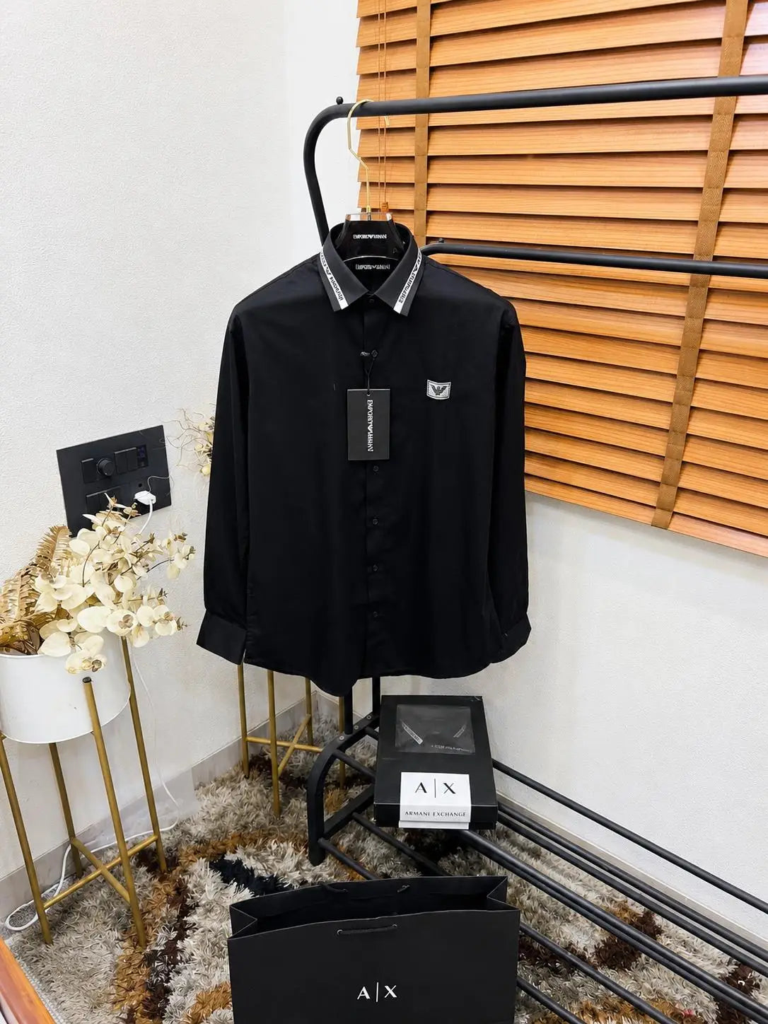 Emporio Arman_i Collor Printed Premium Partywear Shirt With Og Bo_X & Bag (DN 547)
