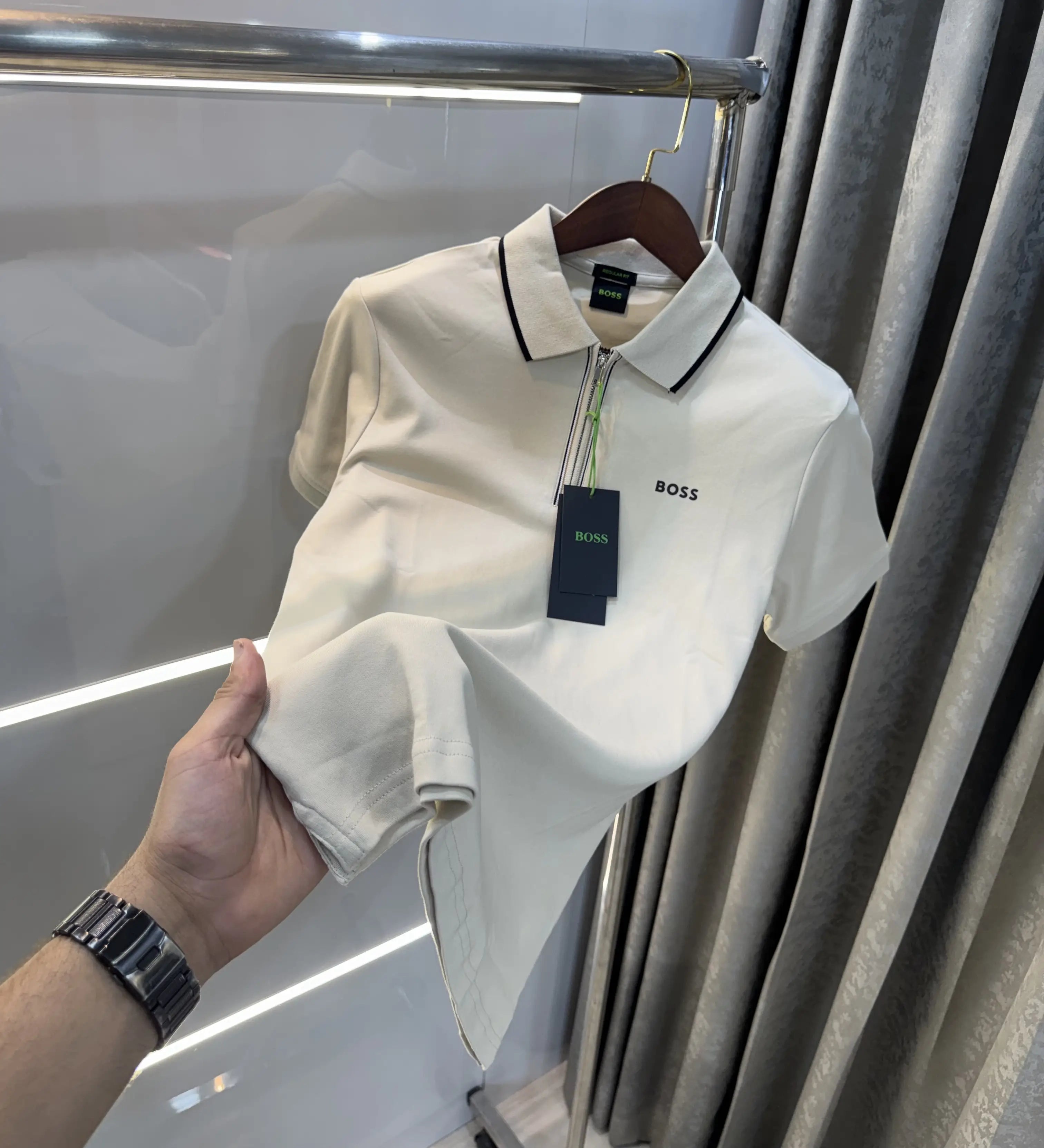 Hugo  Bos s Beige Logo Work Premium Polo T-shirt