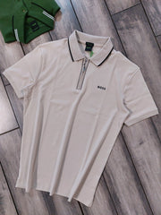 Hugo  Bos s Beige Logo Work Premium Polo T-shirt