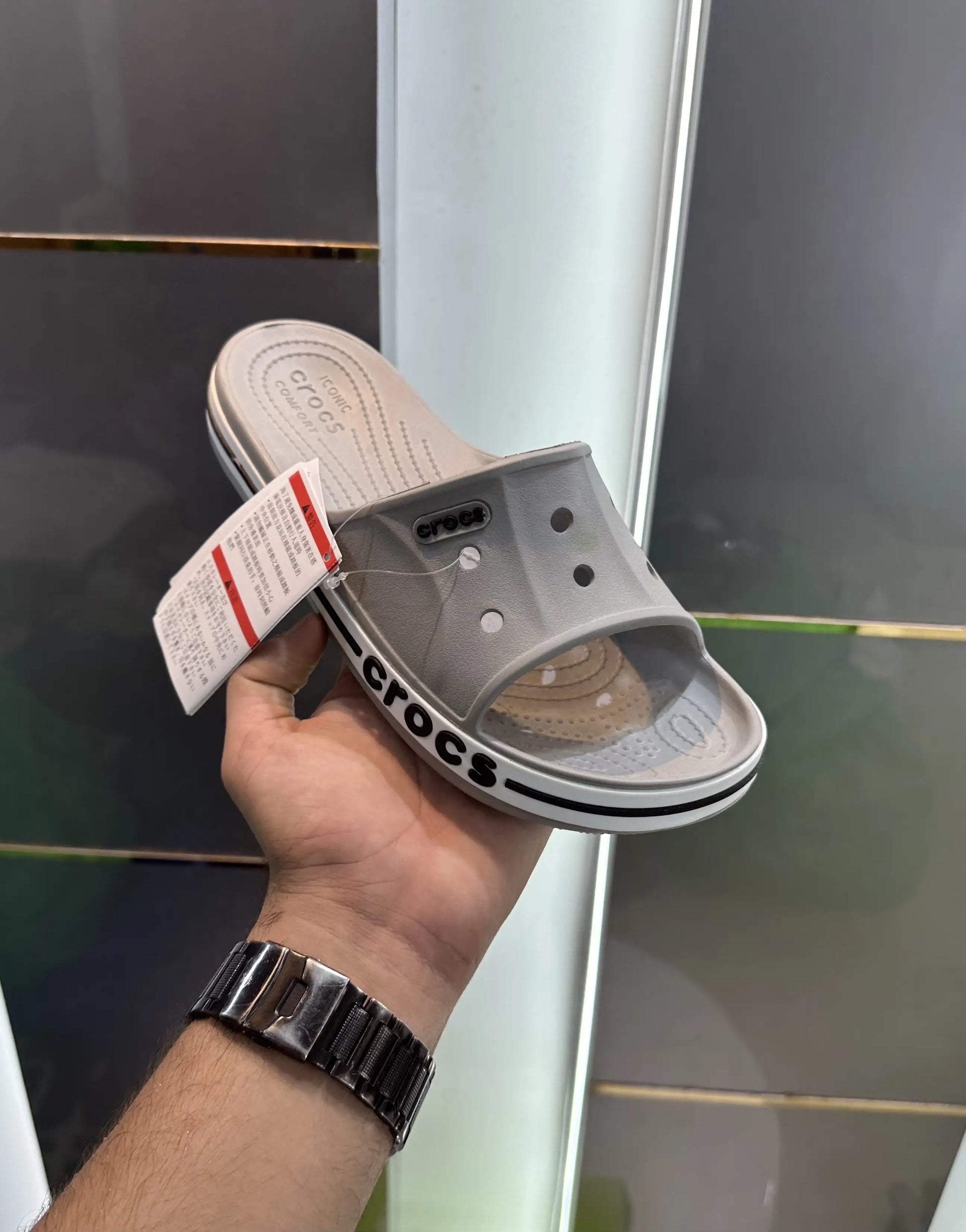 Crocs_Bayaband Grey Black Slide For Men