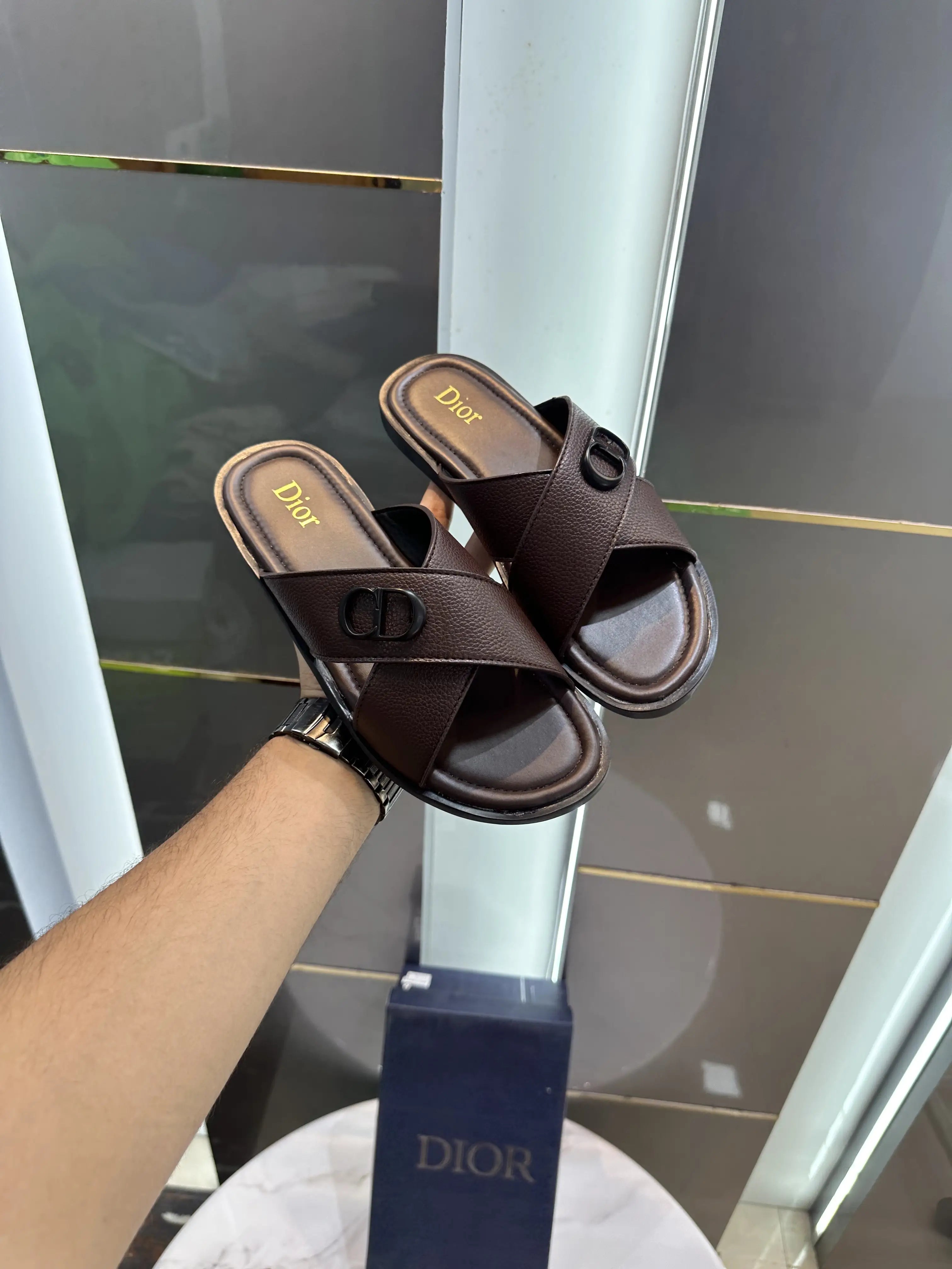Dior_CD Cross Dark Brown Premium Slide For Men