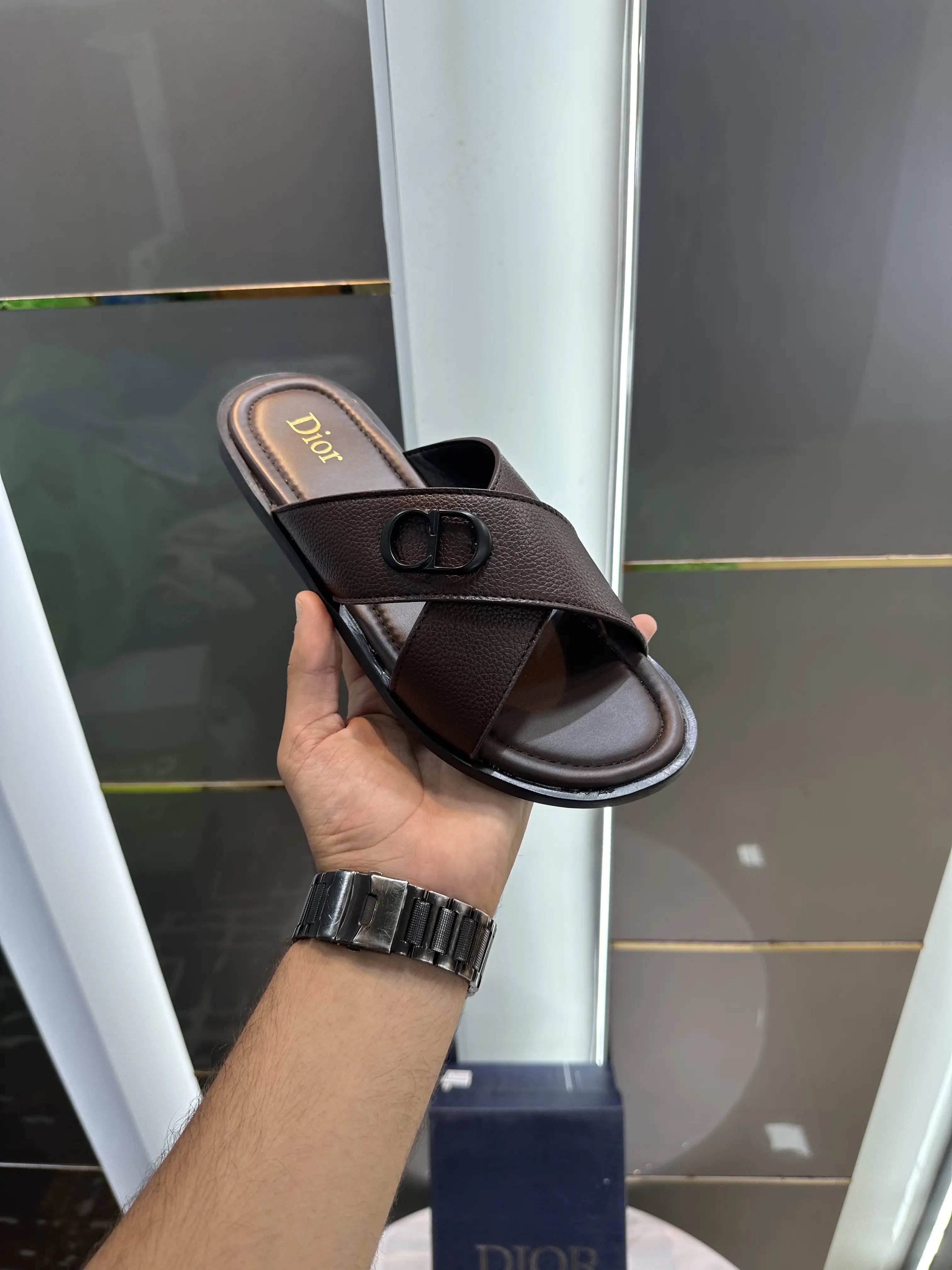 Dior_CD Cross Dark Brown Premium Slide For Men