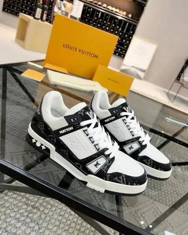 Loui s Vuittton LV Trainer Monogram White Black Denim With Accessories