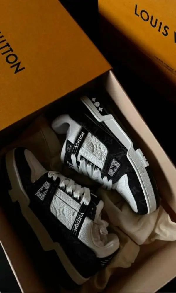 Loui s Vuittton LV Trainer Monogram White Black Denim With Accessories