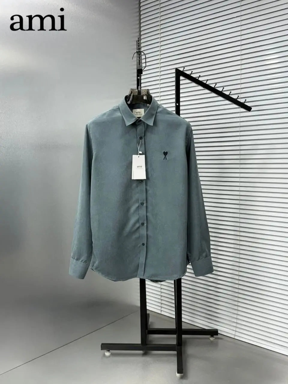 Ami Paris Dark Grey Embroidry Logo Premium Shirt