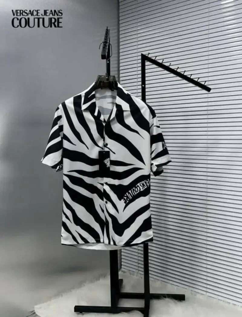 Versac_e Jeans Couture Black Zebra Patta Printed Imported Very Premium Half Shirt (DN 521)