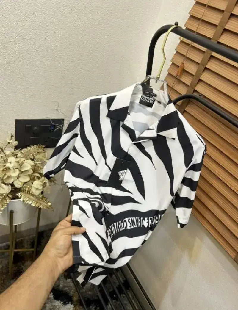 Versac_e Jeans Couture Black Zebra Patta Printed Imported Very Premium Half Shirt (DN 521)