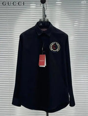 Gucc_i GG Embroidered Black Imported Very Premium Cotton Partywear Shirt With Og Box! And Bag (DN 516)