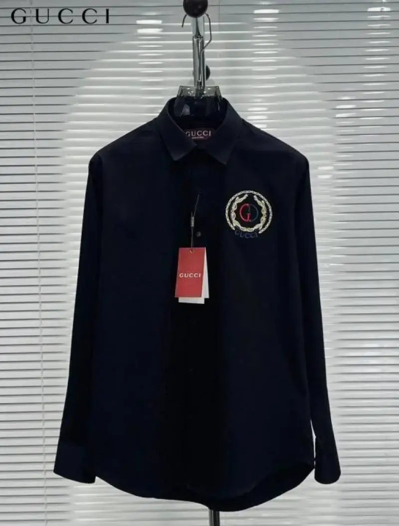Gucc_i GG Embroidered Black Imported Very Premium Cotton Partywear Shirt With Og Box! And Bag (DN 516)