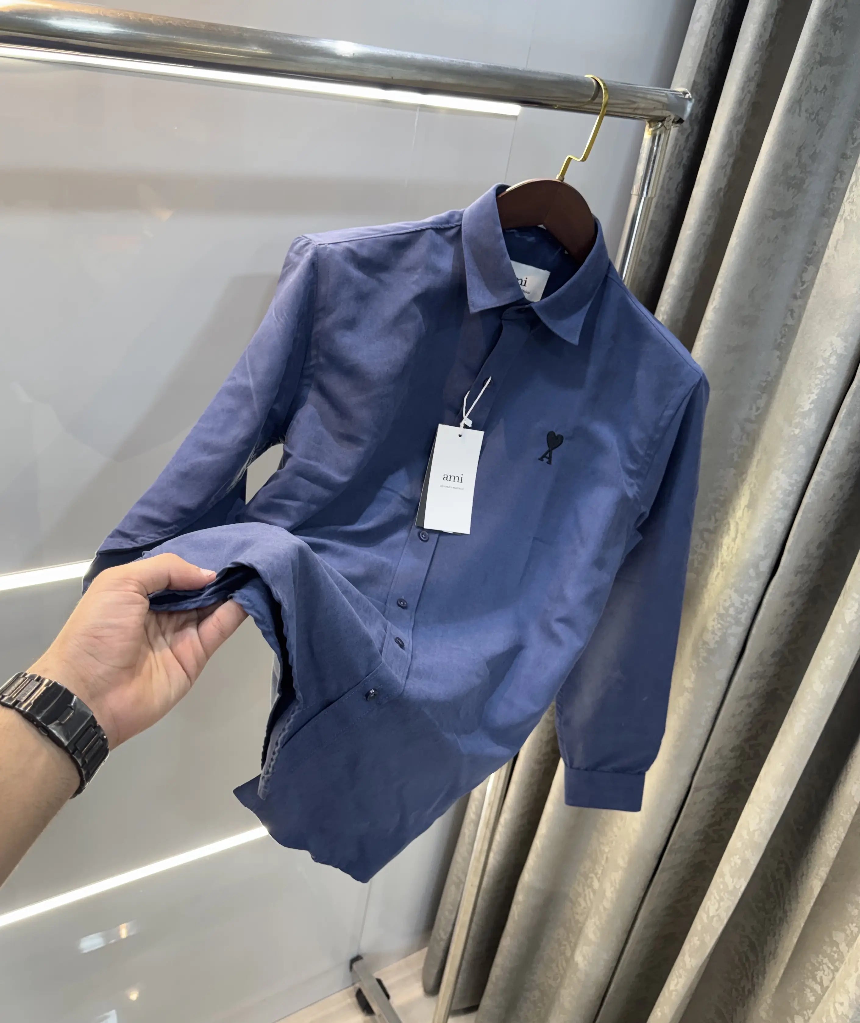 Ami Paris Blue Embroidry Logo Premium Shirt