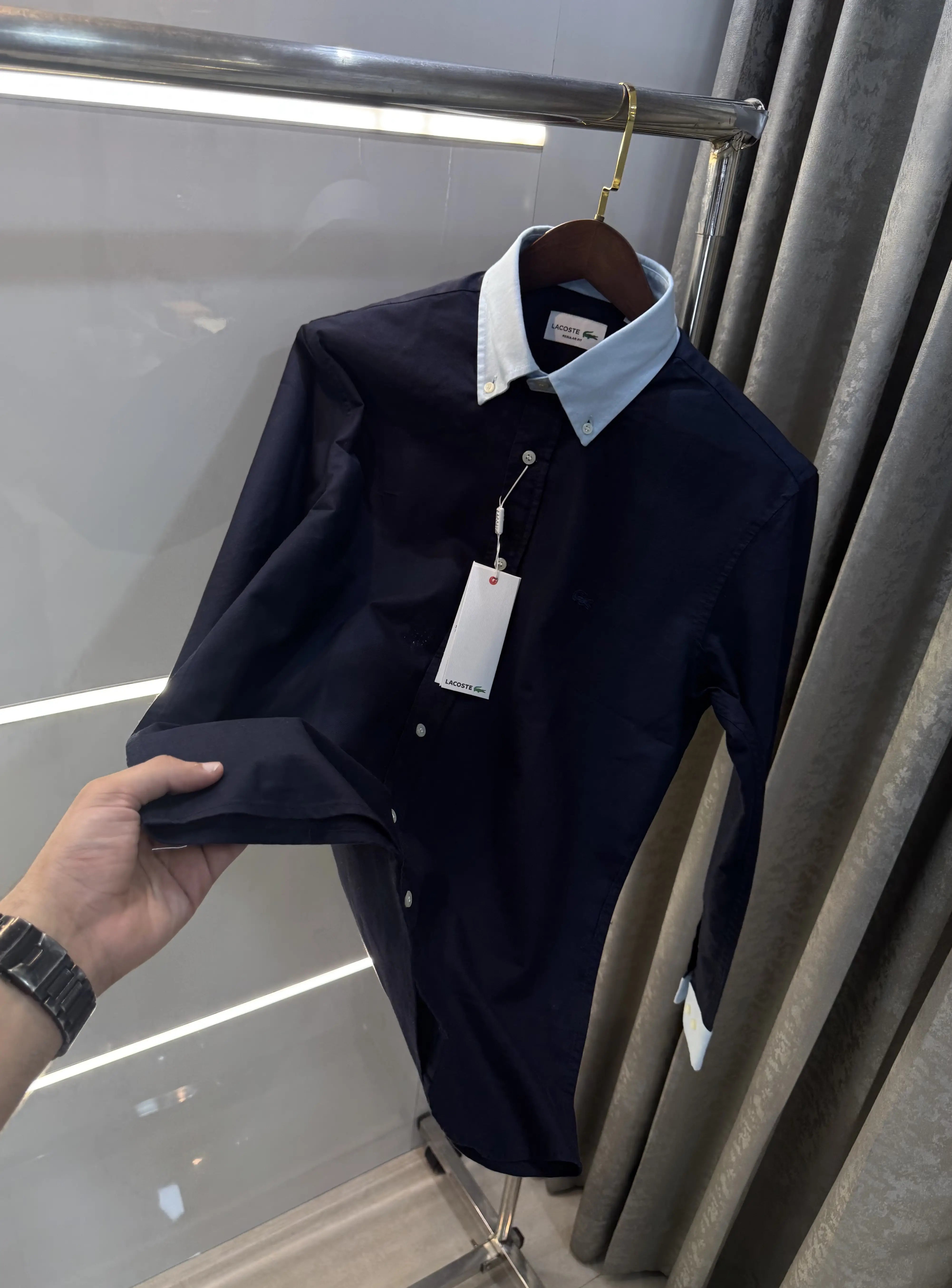 Lacost e Navy Blue Embroidery Logo Work Premium Shirt