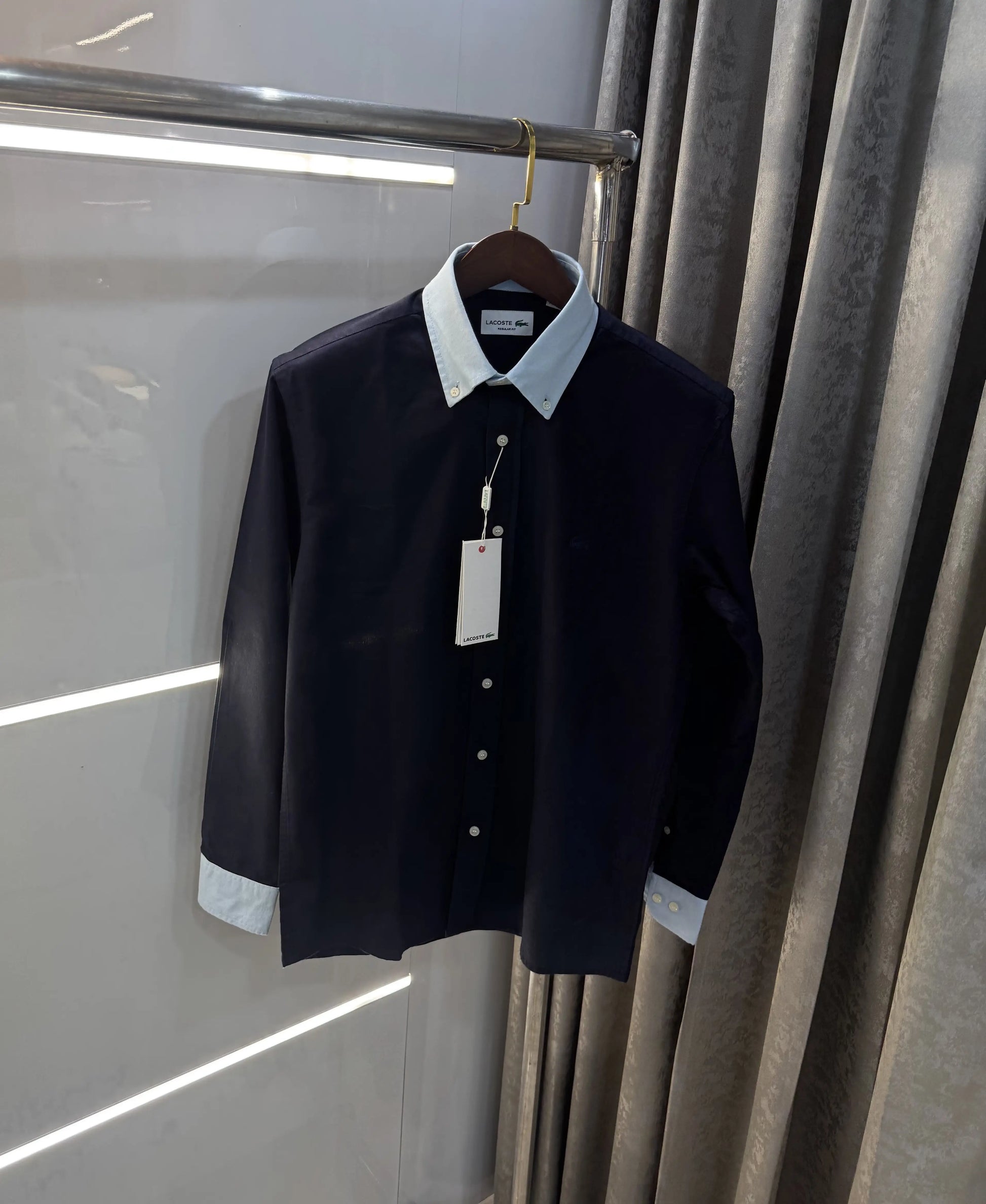 Lacost e Navy Blue Embroidery Logo Work Premium Shirt
