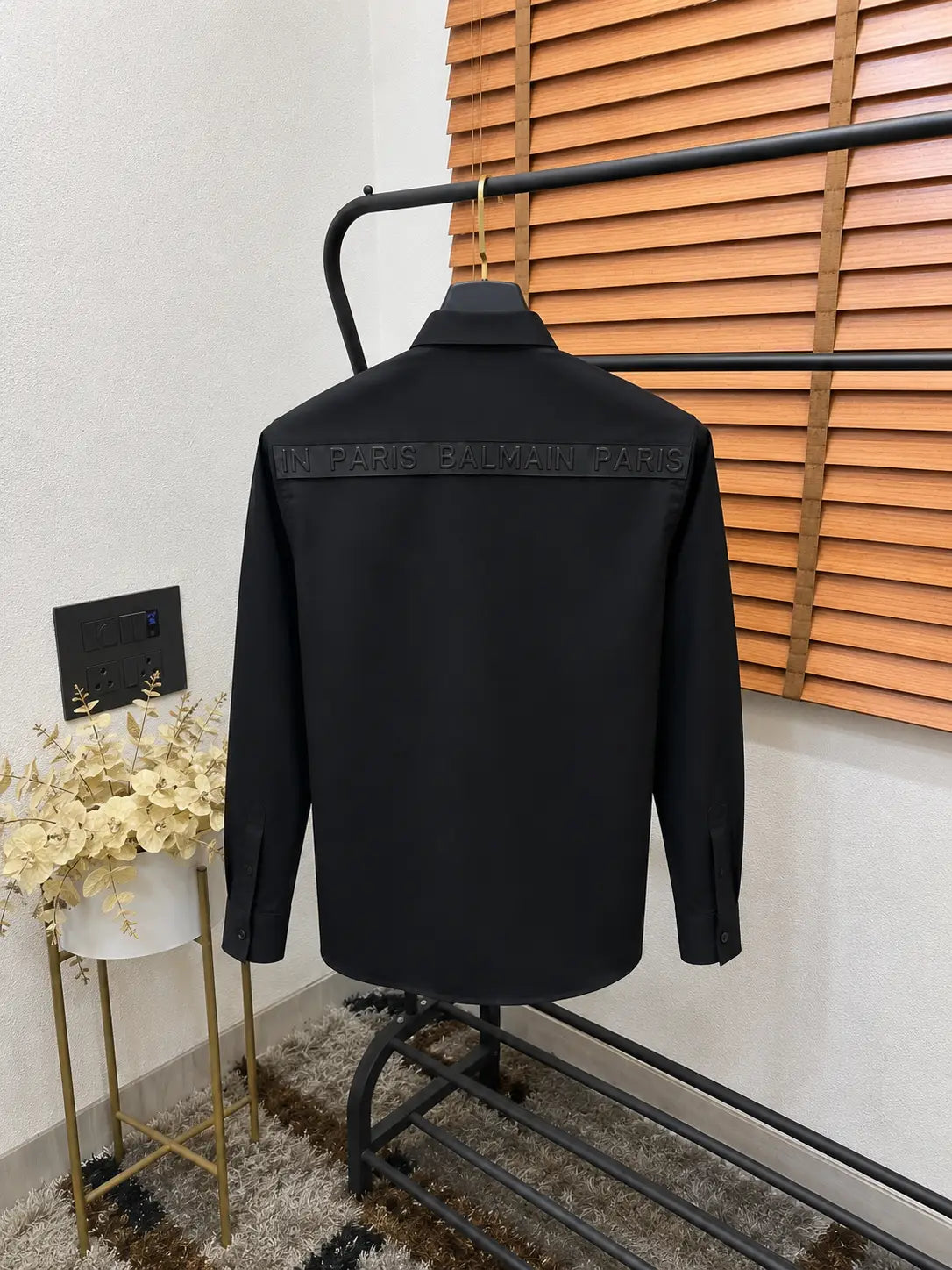 Balmai_n Paris Tira Steel Round Logo Patched Imported Premium Partywear Shirt With OG Box Black