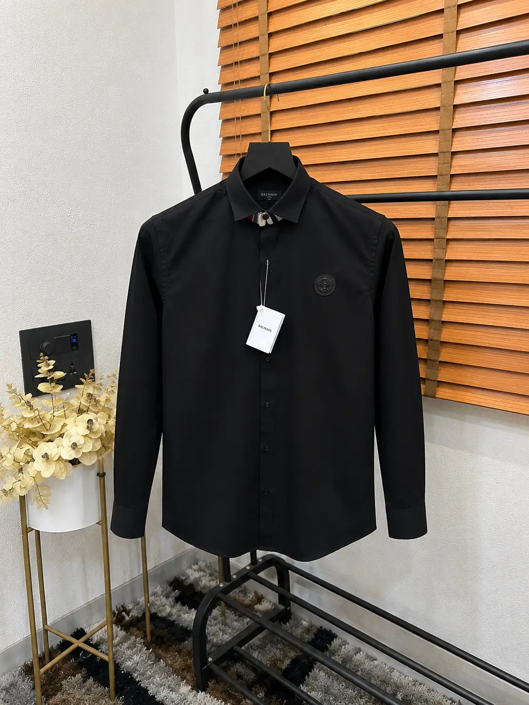 Balmai_n Paris Tira Steel Round Logo Patched Imported Premium Partywear Shirt With OG Box Black