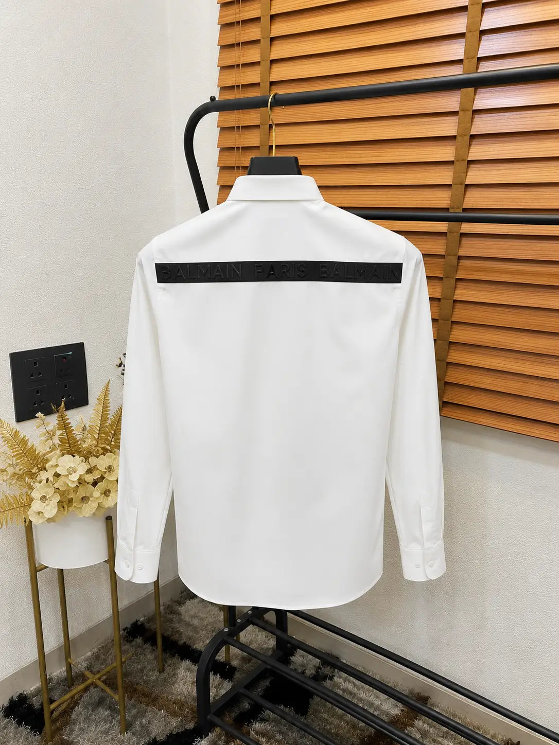 Balmai_n Paris Tira Steel Round Logo Patched Imported Premium Partywear Shirt With OG Box White