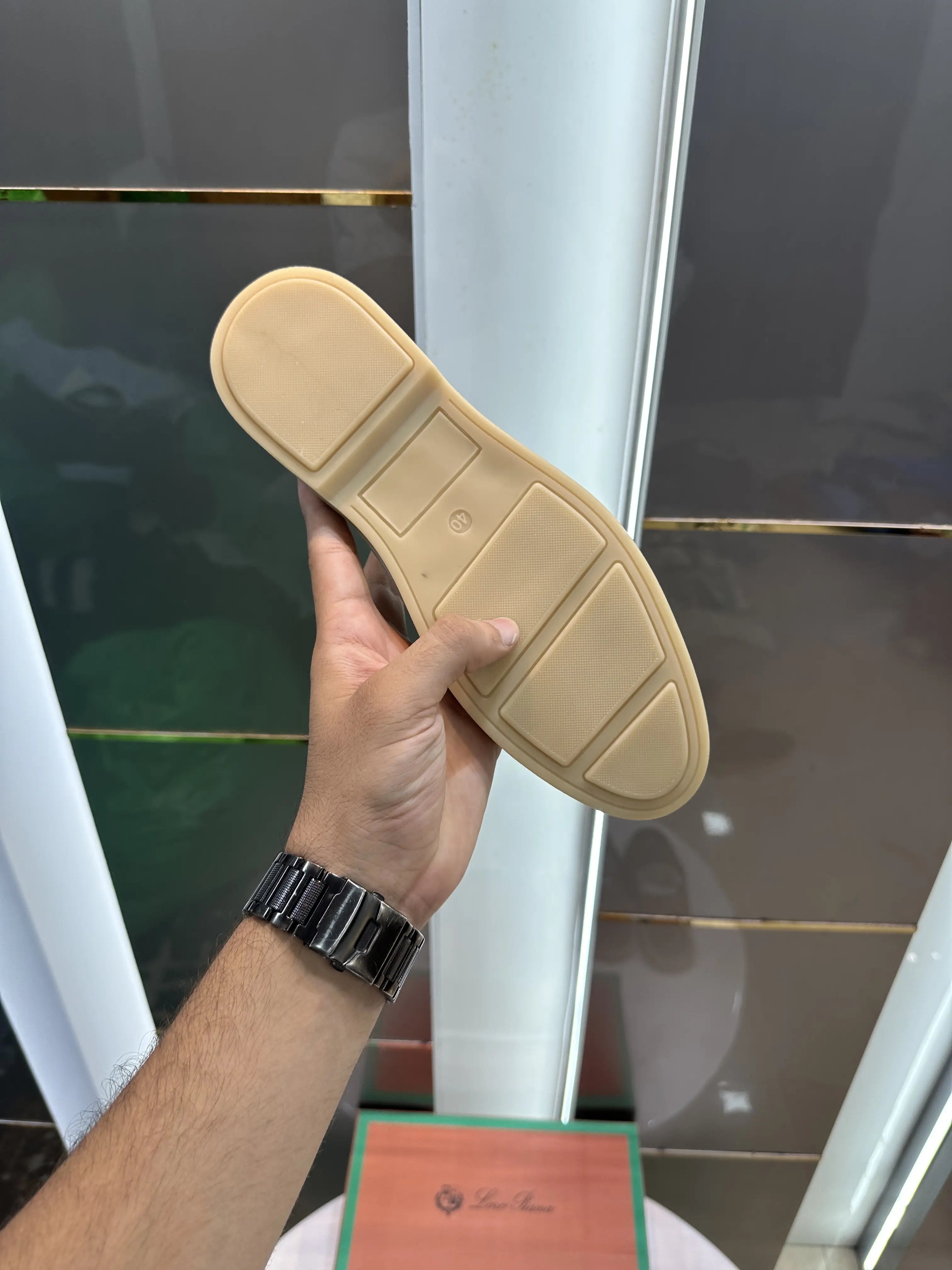 Loro_Piana Key Lock Slip-Ons Olive