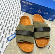 BIRKINSTOCK KYOTO SLIDES OLIVE SUEDE