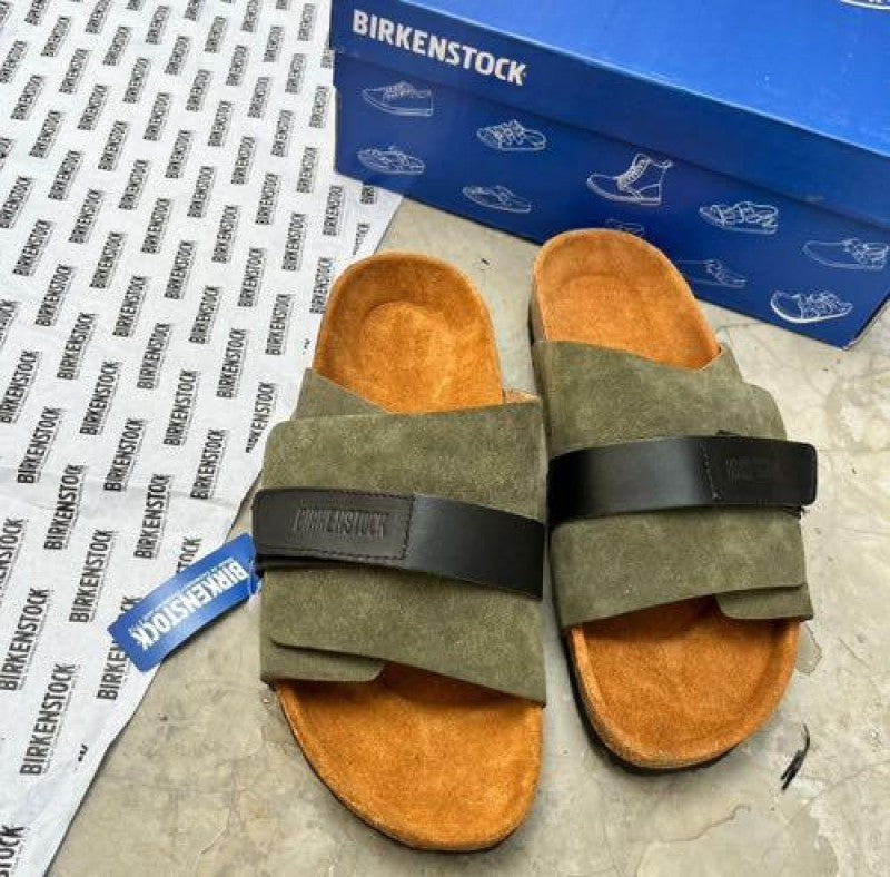 BIRKINSTOCK KYOTO SLIDES OLIVE SUEDE