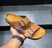 BIRKENSTOCK ARIZONA LIGHT BROWN LETHER WITH SOLE BRANDING