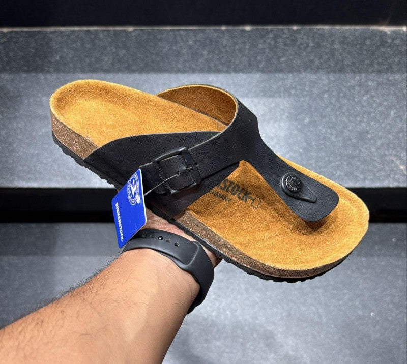 BIRKENSTOCK RAMSIS BLACK LETHER WITH SOLE BRANDING