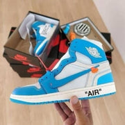AIR JORDAN RETRO 1 OFF WHITE UNIVERSITY BLUE SEMI UA WITH OG 3 LACES