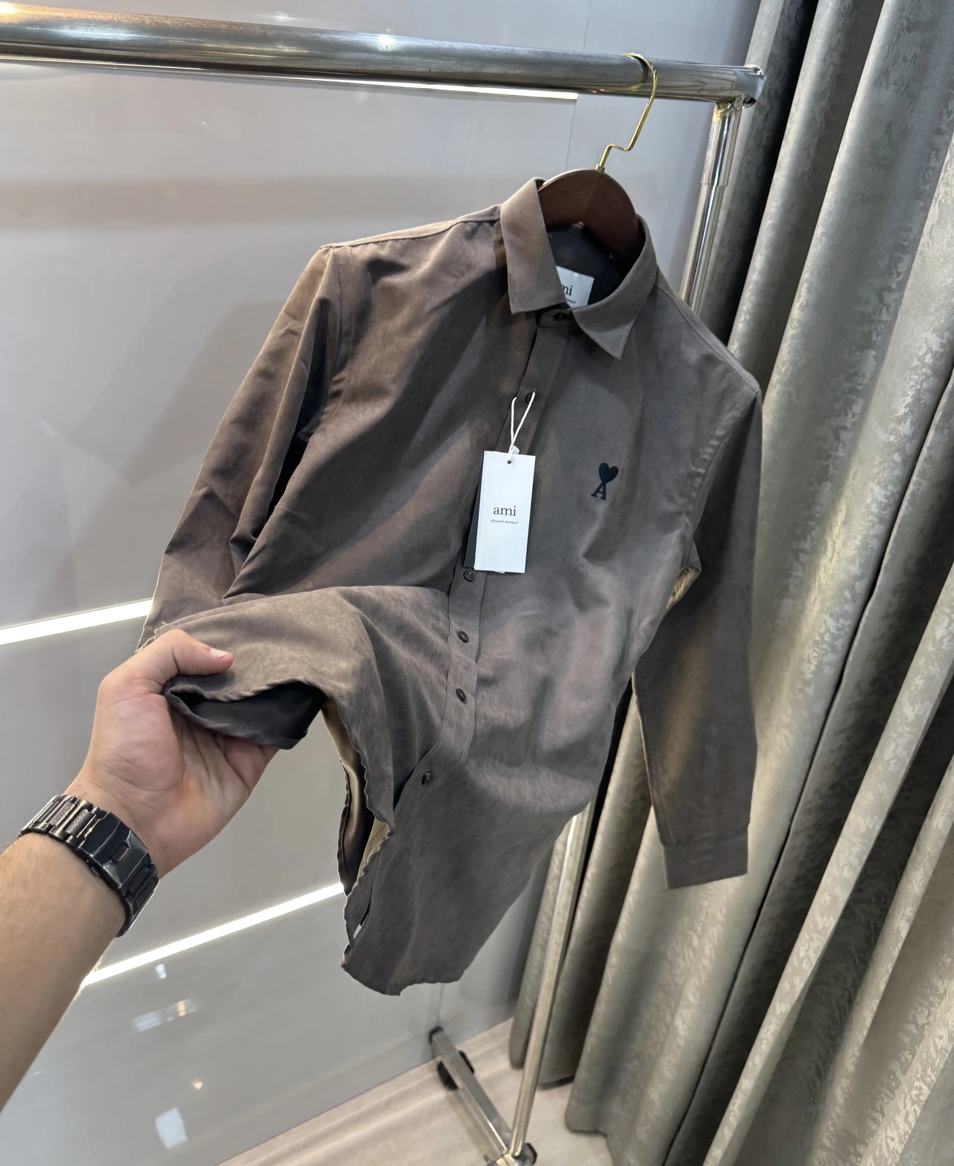 Ami Paris Brown Embroidry Logo Premium Shirt