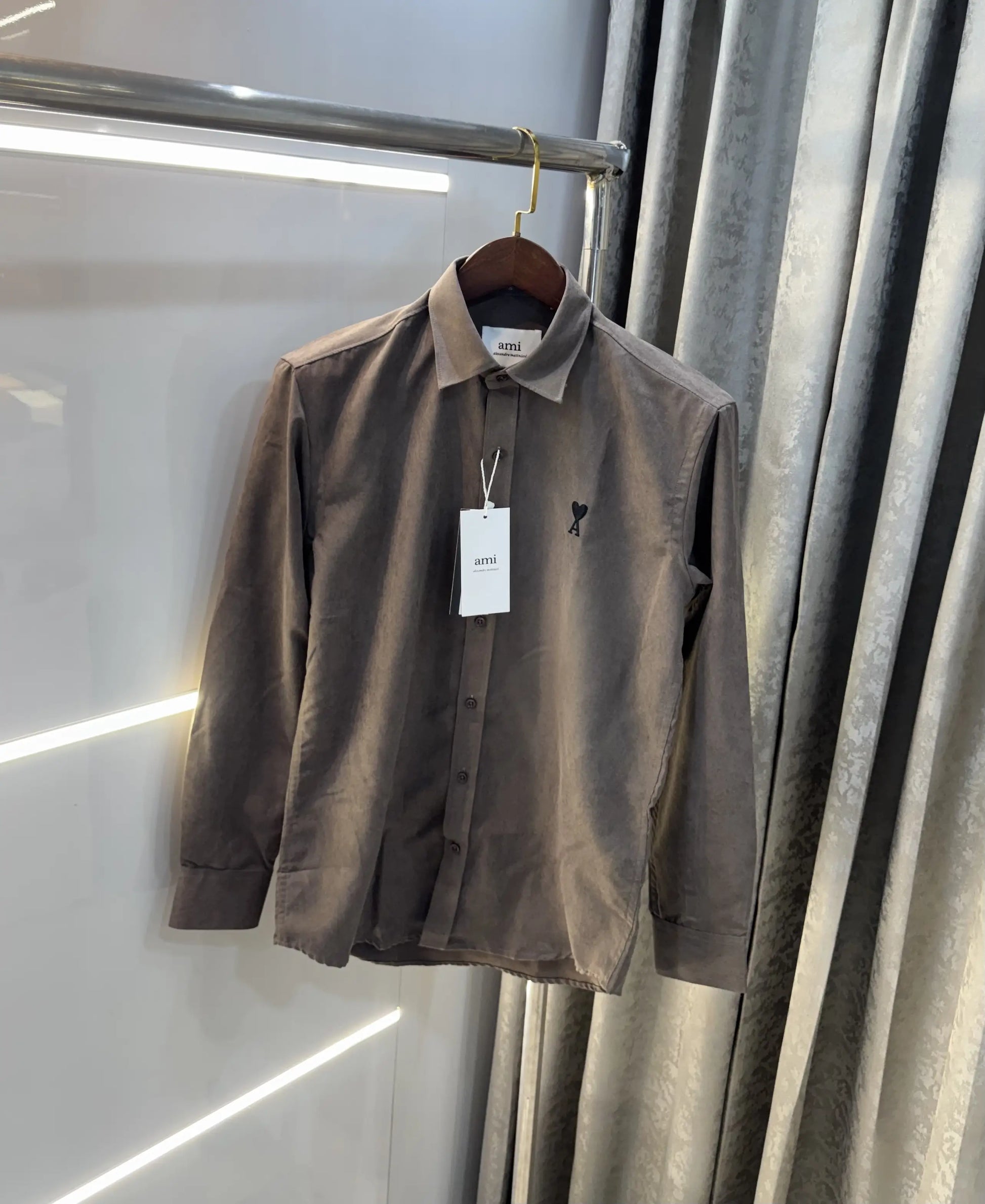 Ami Paris Brown Embroidry Logo Premium Shirt