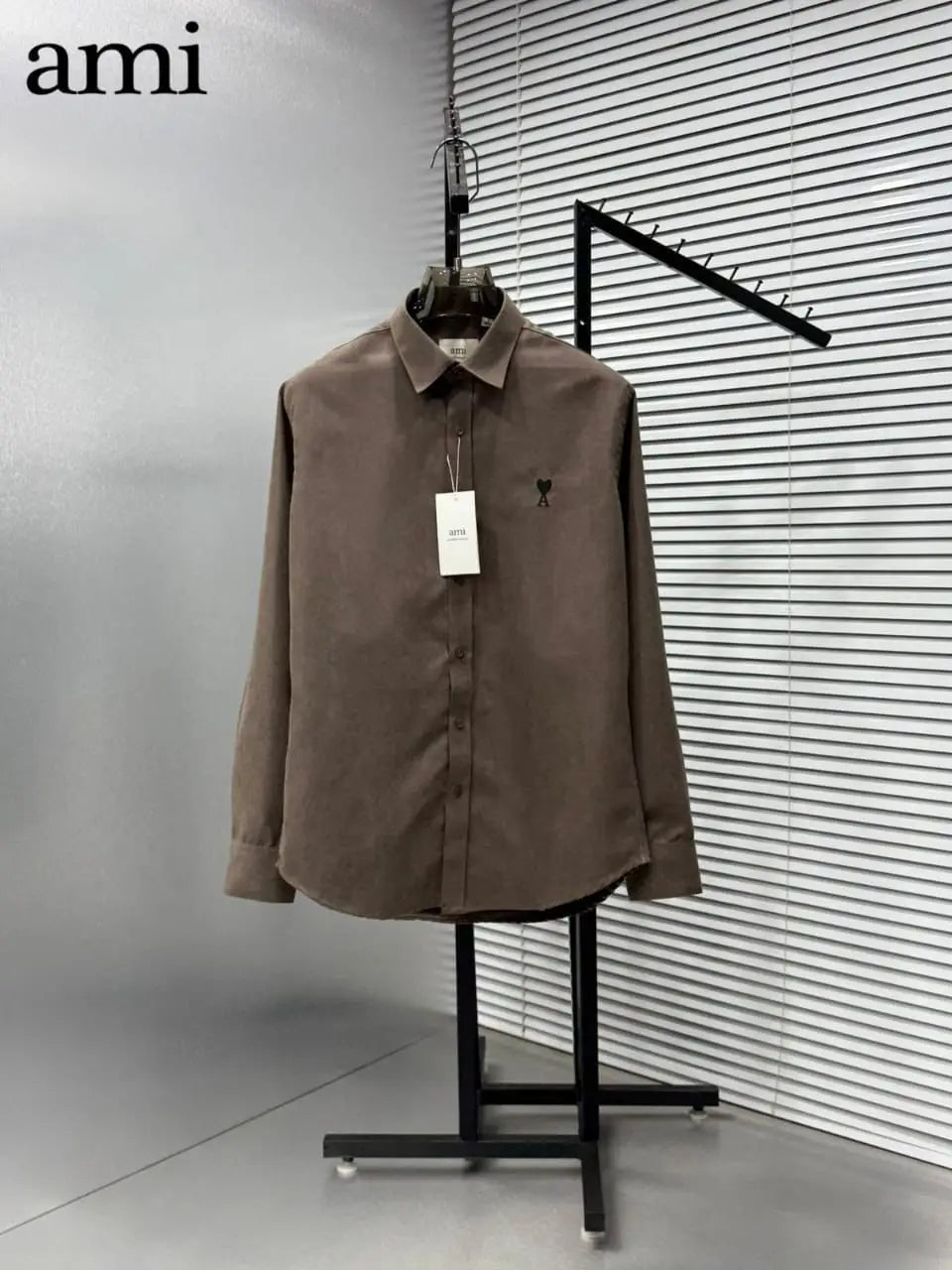 Ami Paris Brown Embroidry Logo Premium Shirt