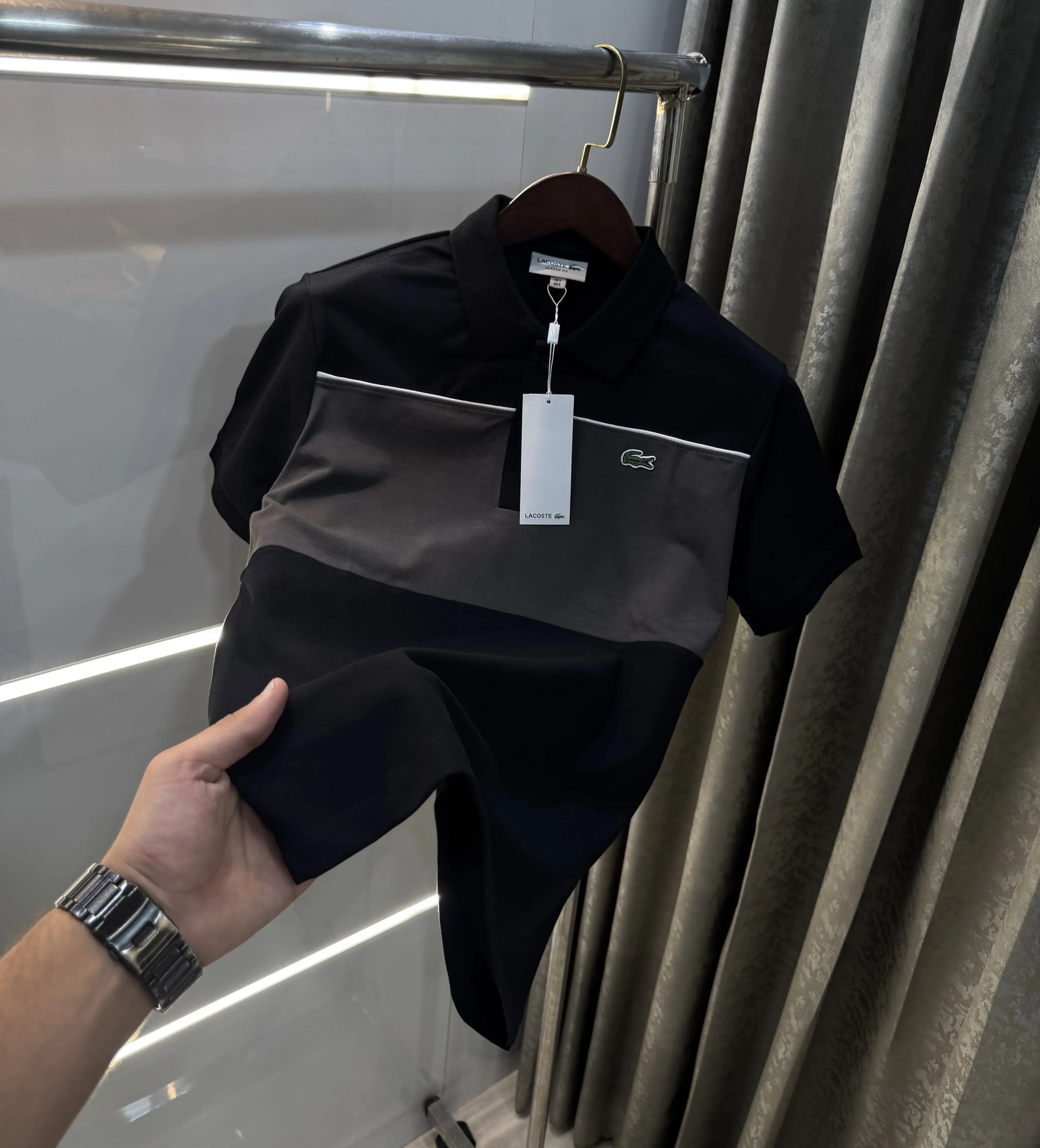 Lacost e Grey Black Logo Work Premium Polo T-Shirt