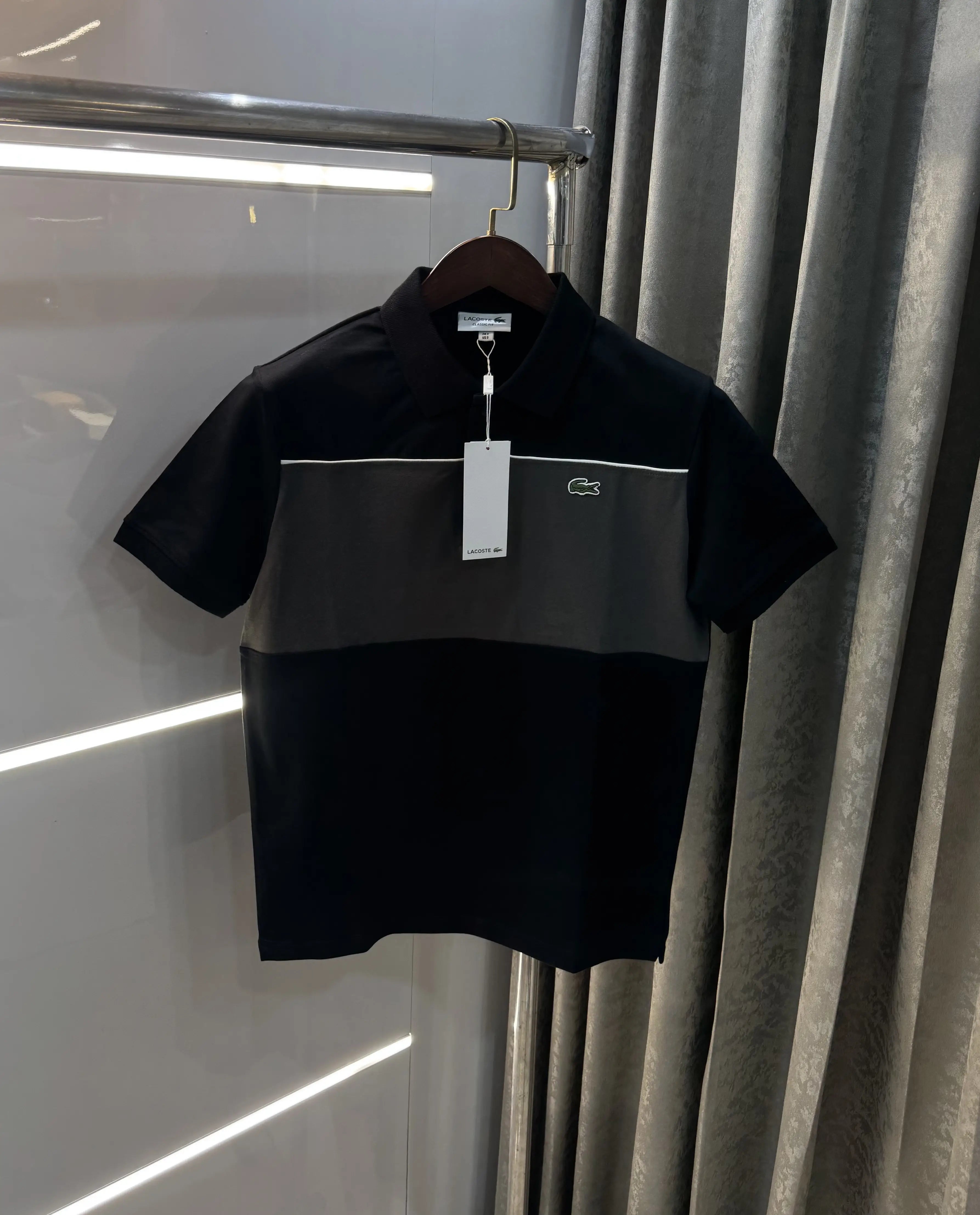 Lacost e Grey Black Logo Work Premium Polo T-Shirt