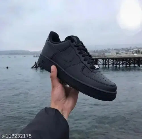 Nike Airforce 1 Low BLACK PURE LEATHER With Dust Bag Hand Carry Bag Tag Bill (FIX)