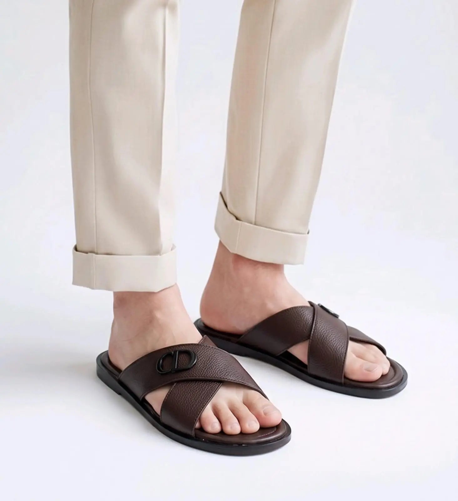 Dior_CD Cross Dark Brown Premium Slide For Men