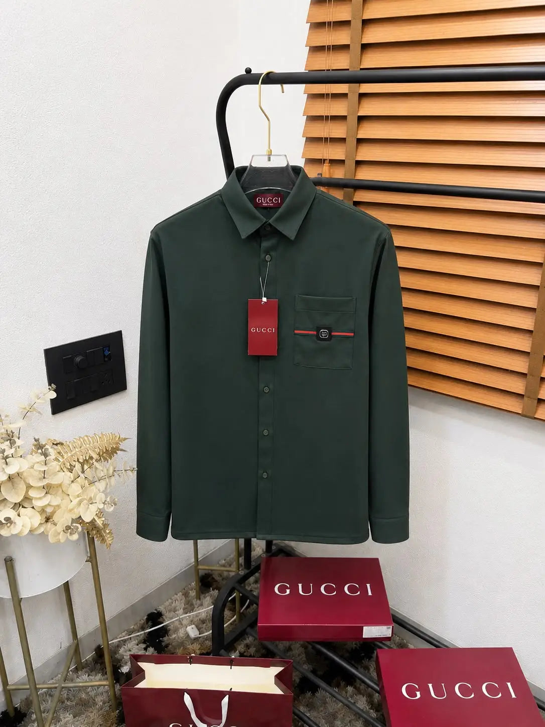 Gucc_i Pocket Signature Patched Imported Partywear Shirt With Og BoX & Bag (DN 502)