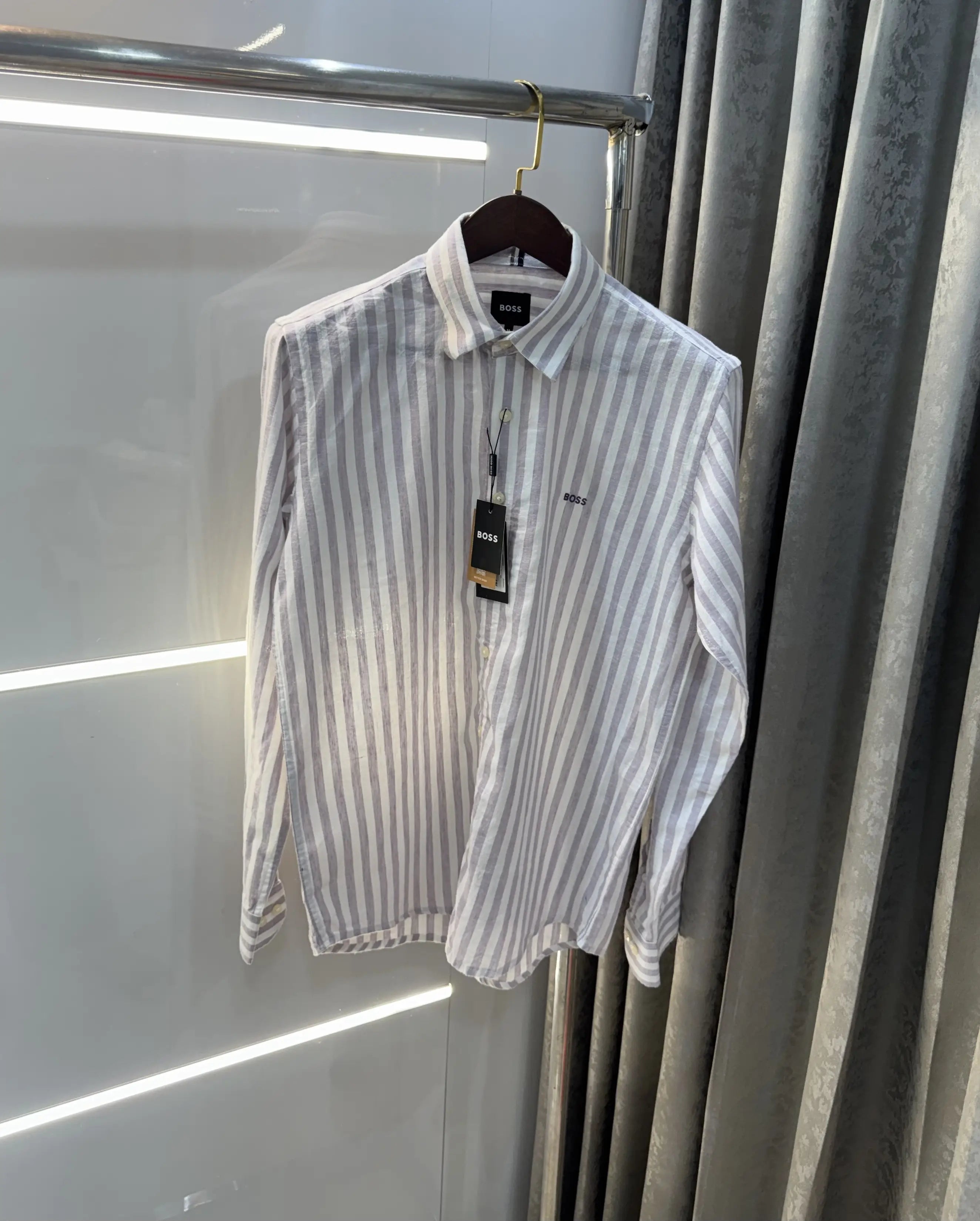 Hugo Boss Purple linen Stripes Premium Shirt