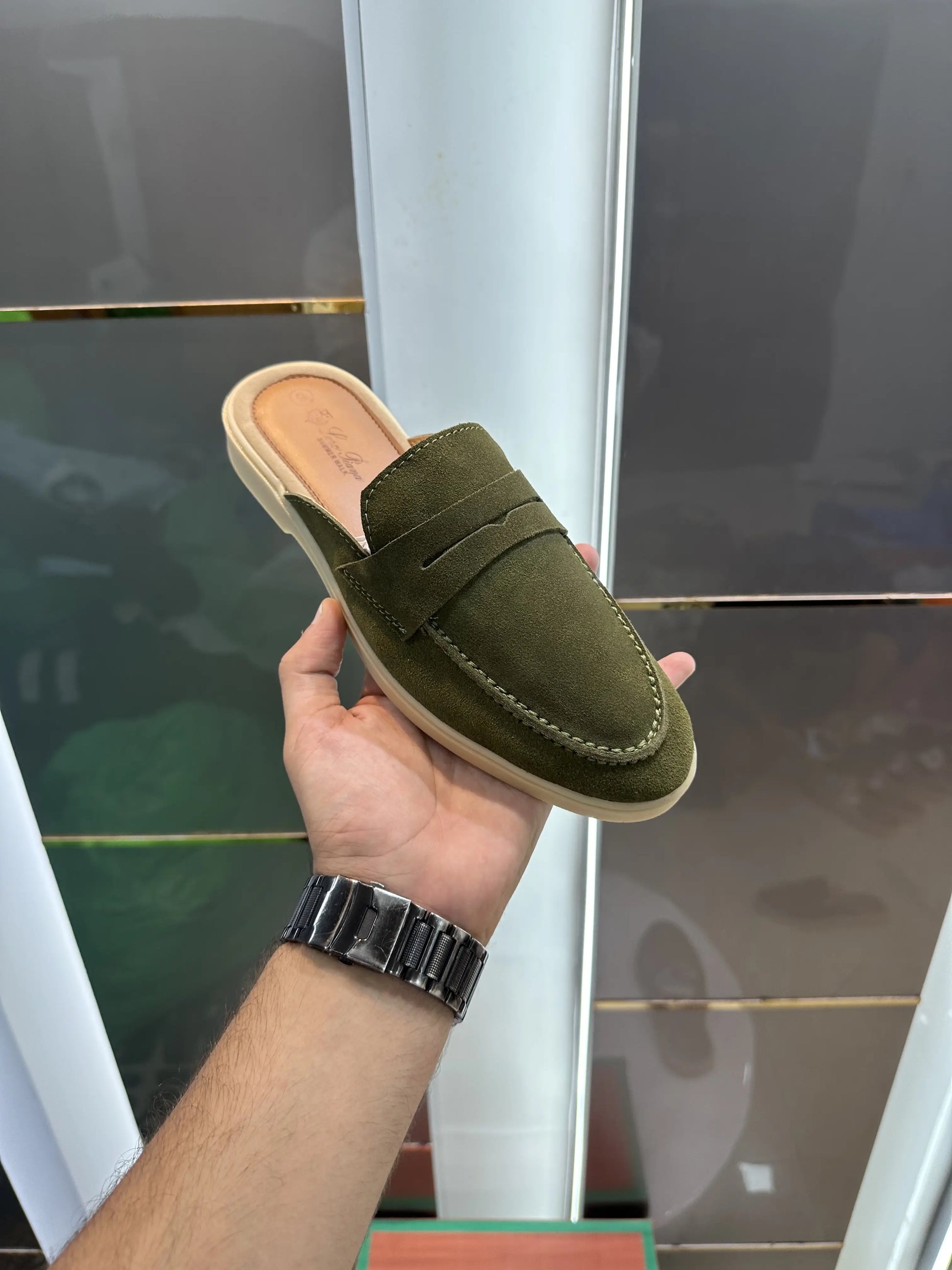 Loro_Piana Slip-Ons Olive