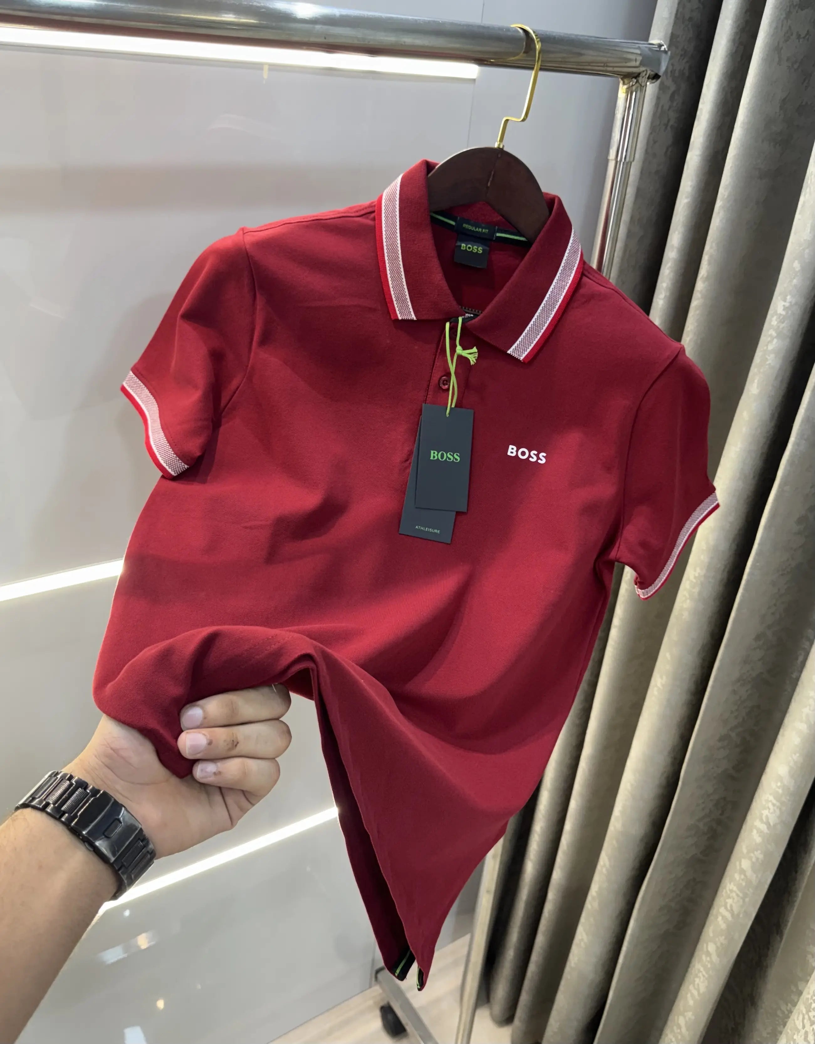 Hugo  Bos s Maroon Logo Work Premium Polo T-shirt