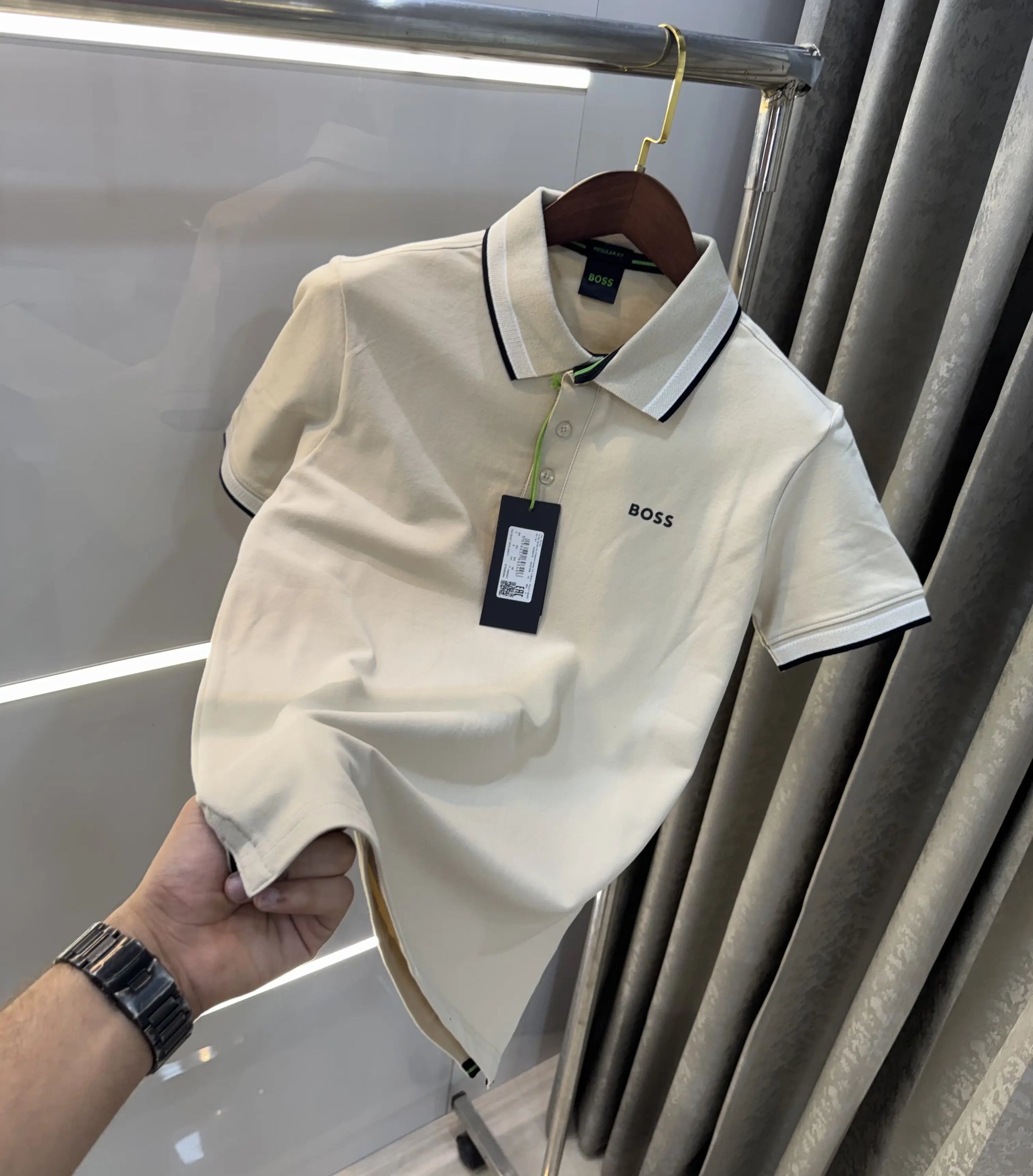 Hugo  Bos s Beige Logo Work Premium Polo T-shirt