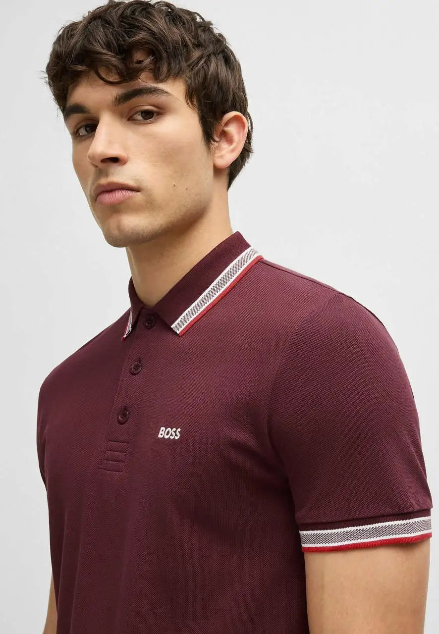Hugo  Bos s Maroon Logo Work Premium Polo T-shirt