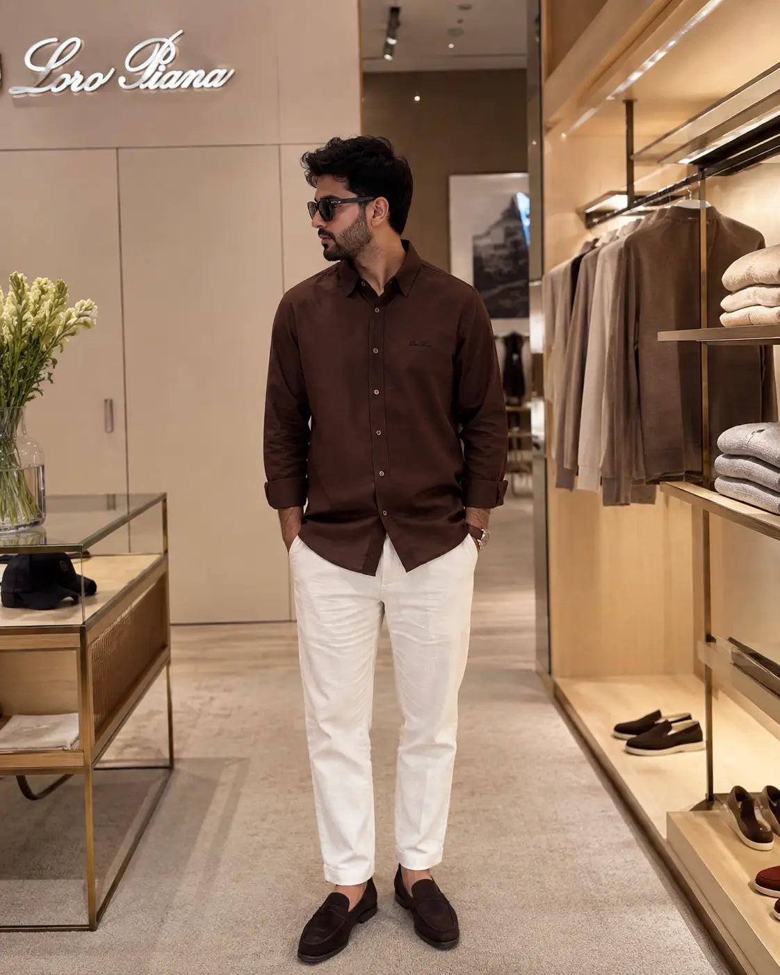 Loro Piana Brown White Italian Imported Combo