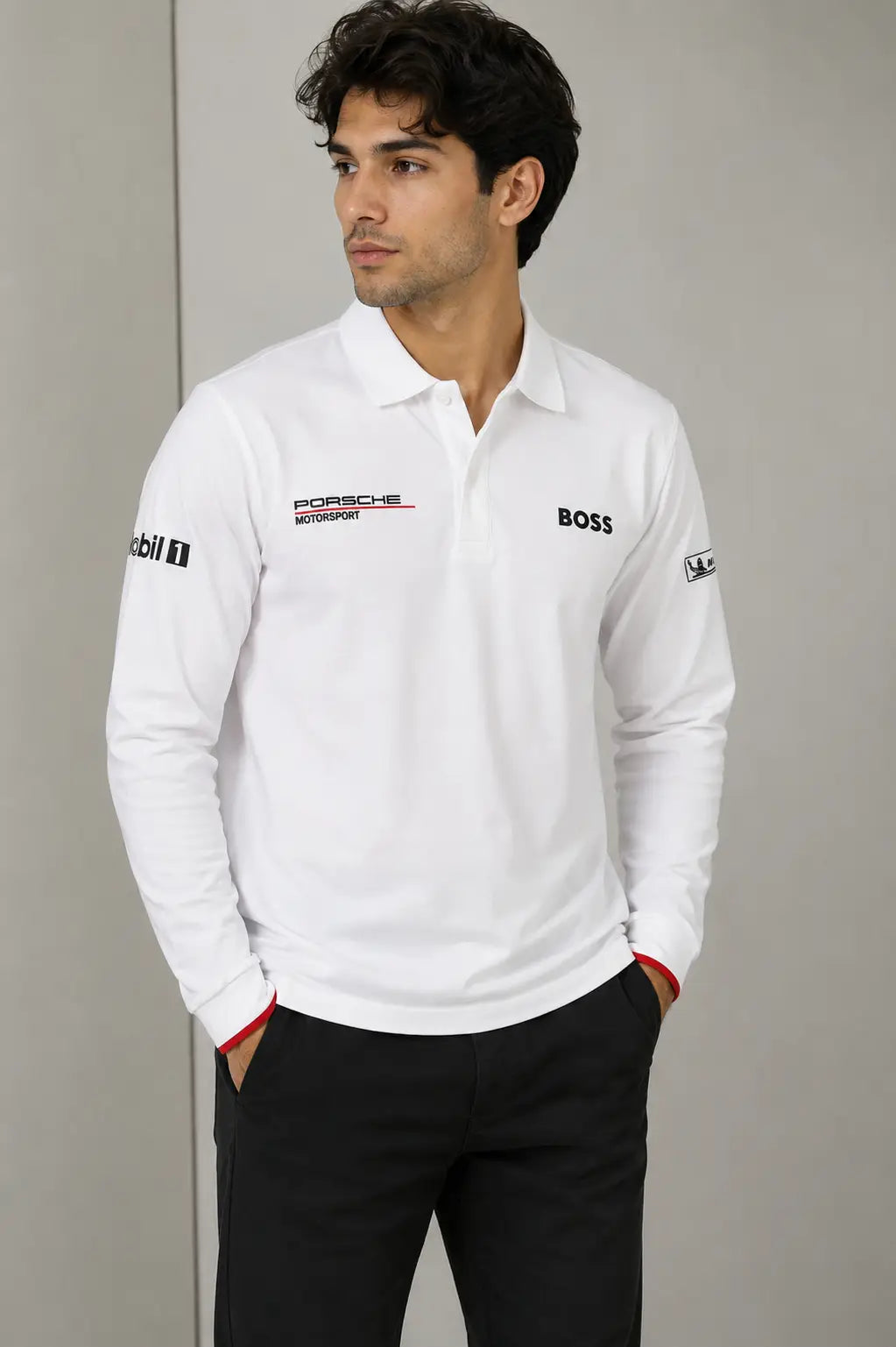 Hugo  Boss Porsche White Logo Work Premium Full Sleeve Polo T-Shirt