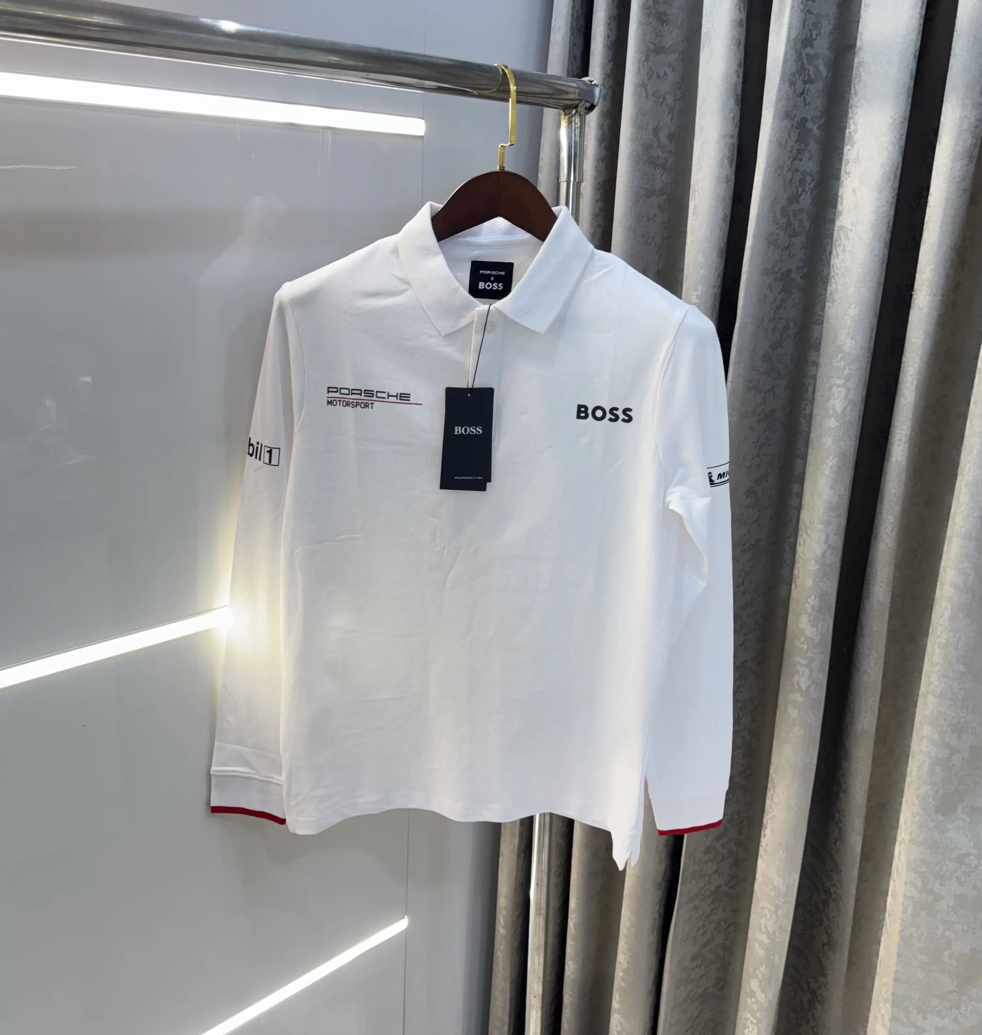 Hugo  Boss Porsche White Logo Work Premium Full Sleeve Polo T-Shirt