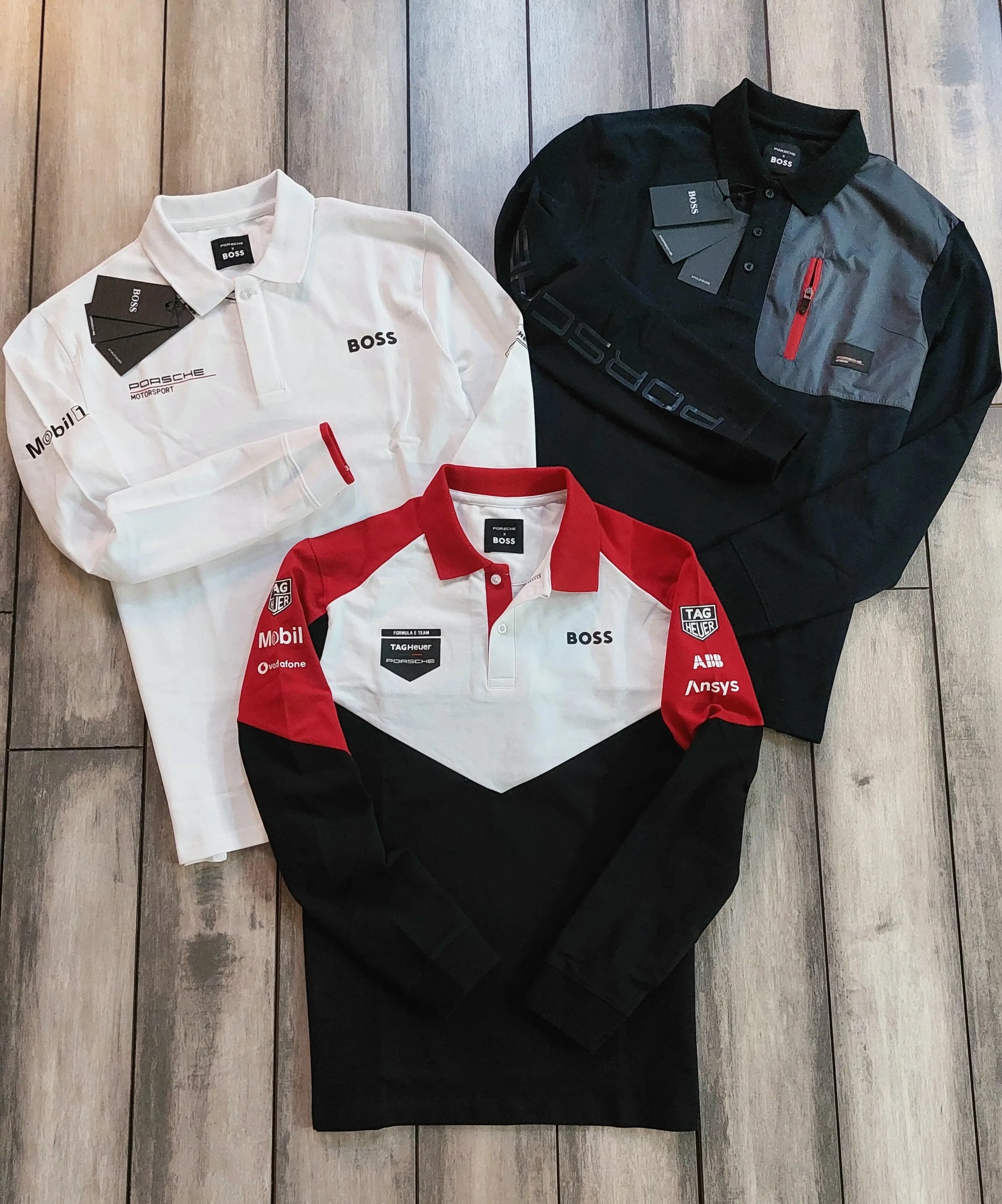Hugo  Boss Porsche White Logo Work Premium Full Sleeve Polo T-Shirt