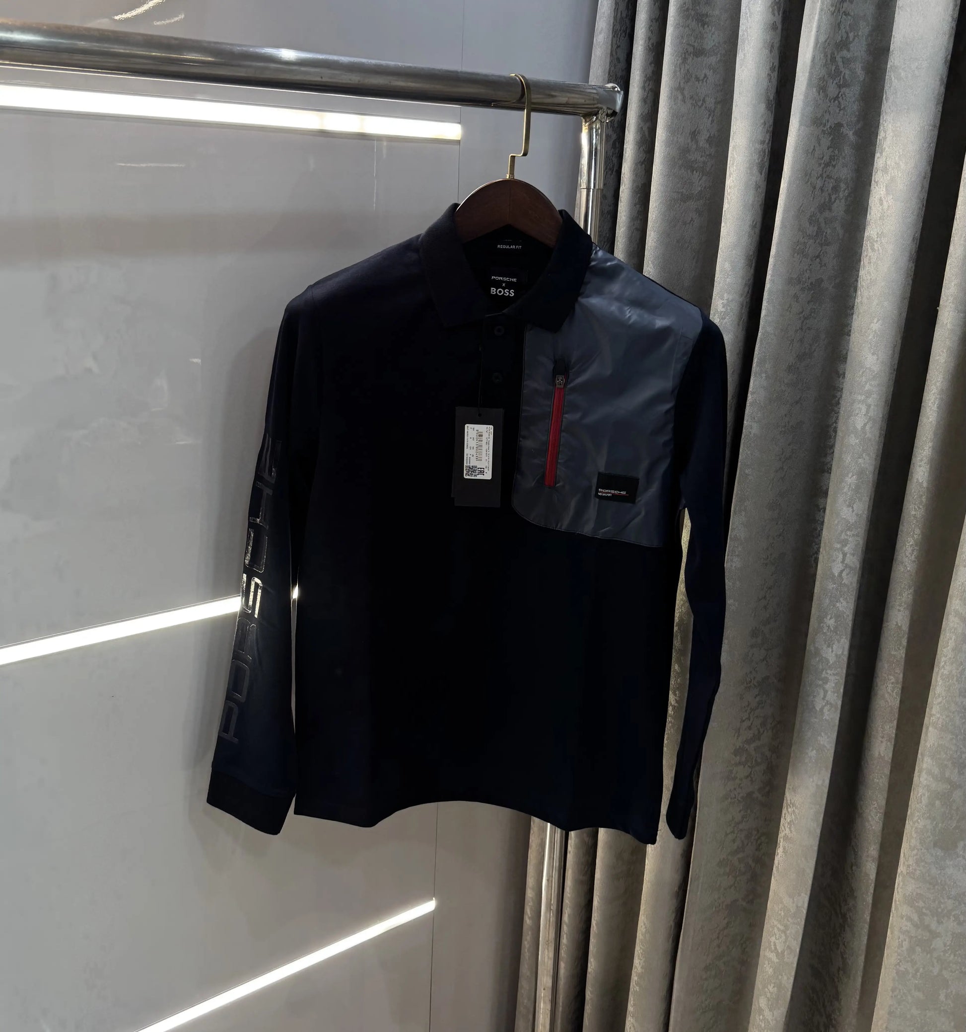 Hugo  Boss Porsche Navy Blue Red Logo Work Premium Full Sleeve Polo T-Shirt
