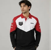 Hugo  Boss Porsche White Red Logo Work Premium Full Sleeve Polo T-Shirt