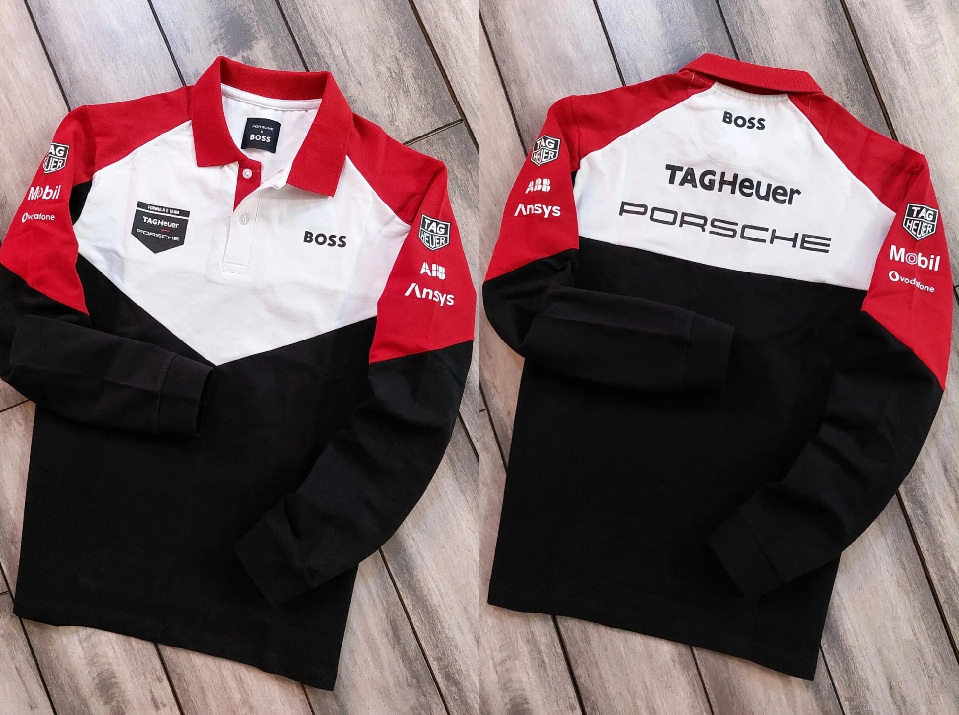 Hugo  Boss Porsche White Red Logo Work Premium Full Sleeve Polo T-Shirt