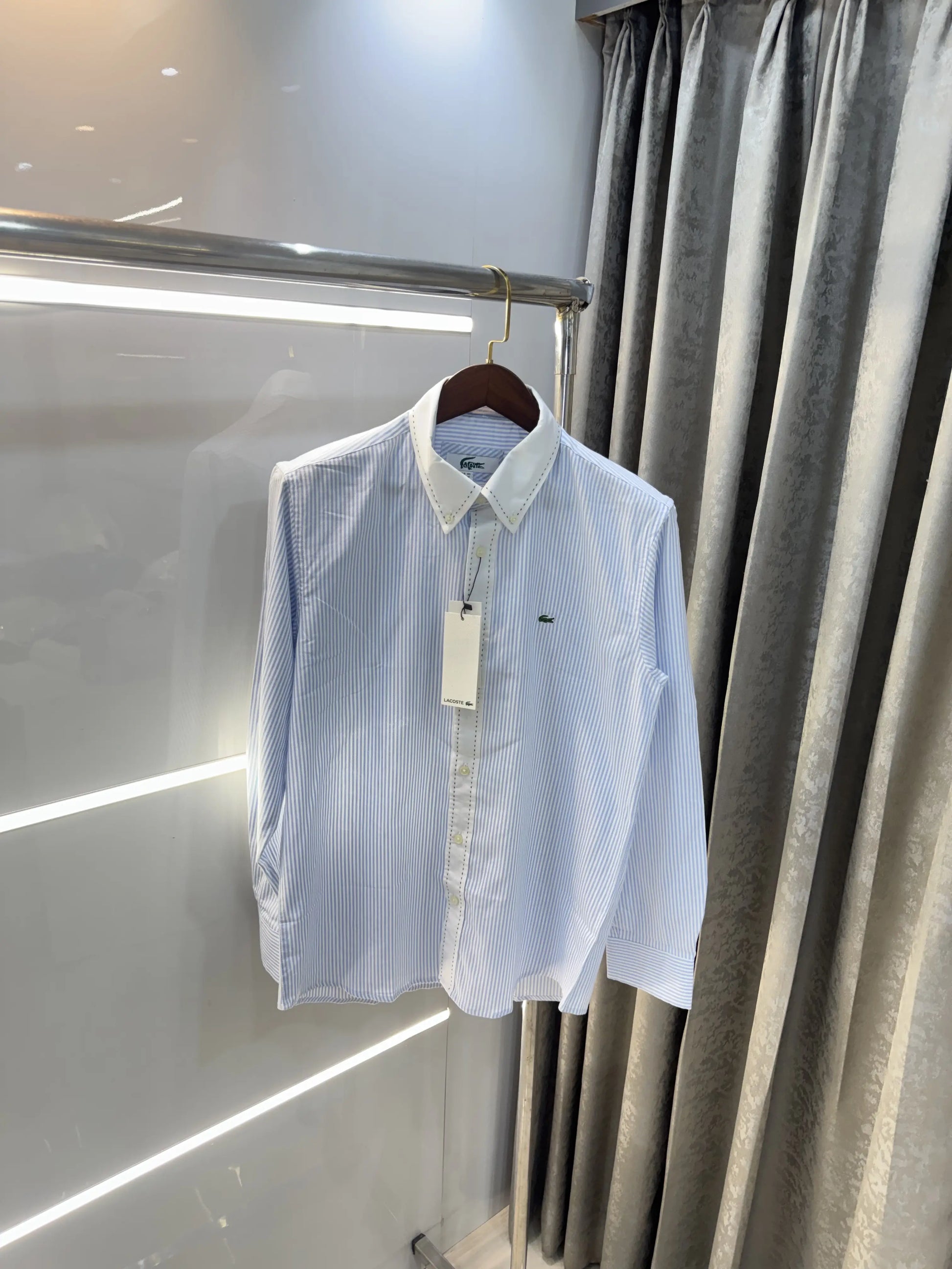 Lacost e Sky Blue Embroidery Logo Premium Oxford Shirt