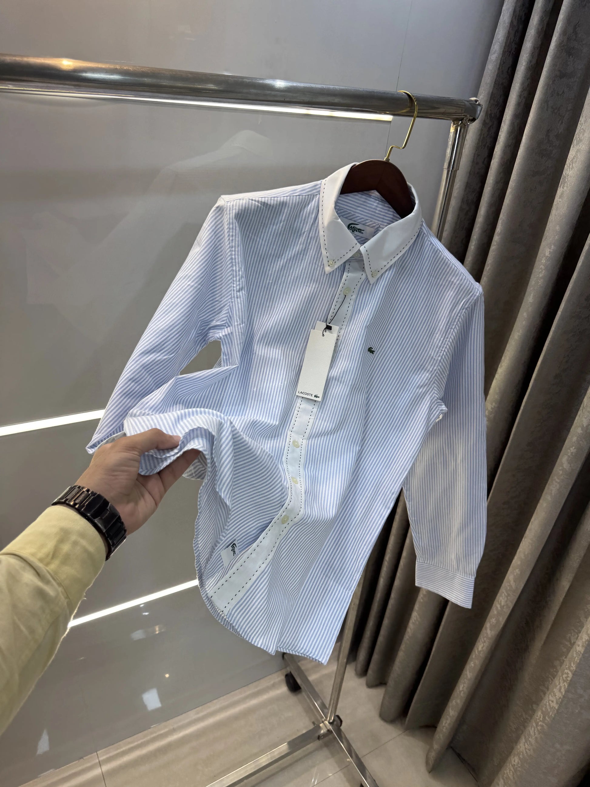 Lacost e Sky Blue Embroidery Logo Premium Oxford Shirt