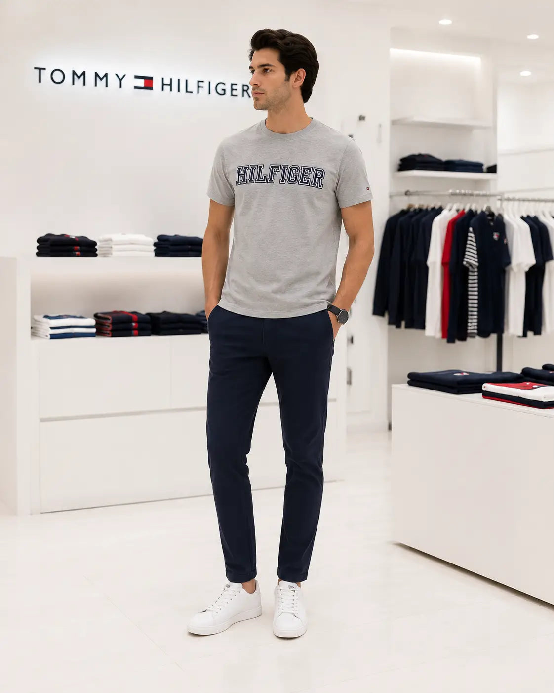 Tommy Hilfige r Grey Embroidery Logo Premium T-Shirt
