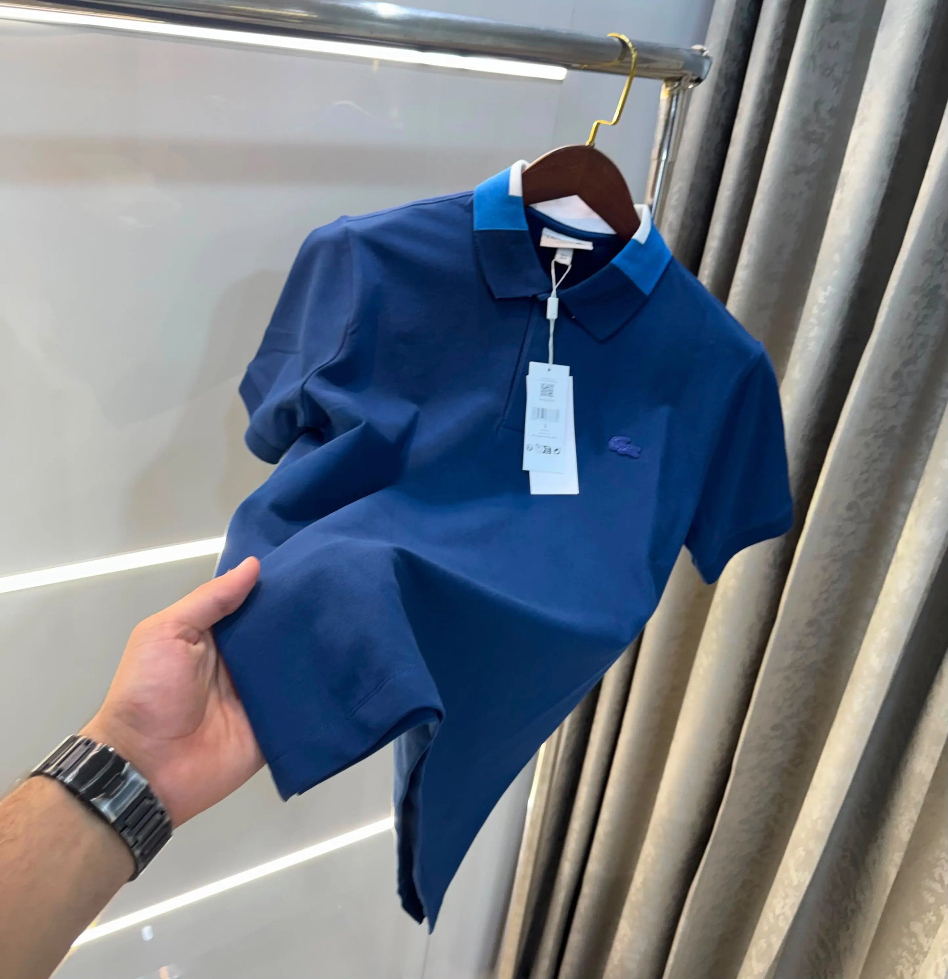 Lacost e petrol Blue Embroidery Logo Premium Polo T-Shirt